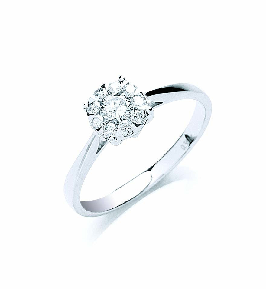 18ct White Gold 0.33ct Illusion Set Diamond Ring - 18ct Gold
