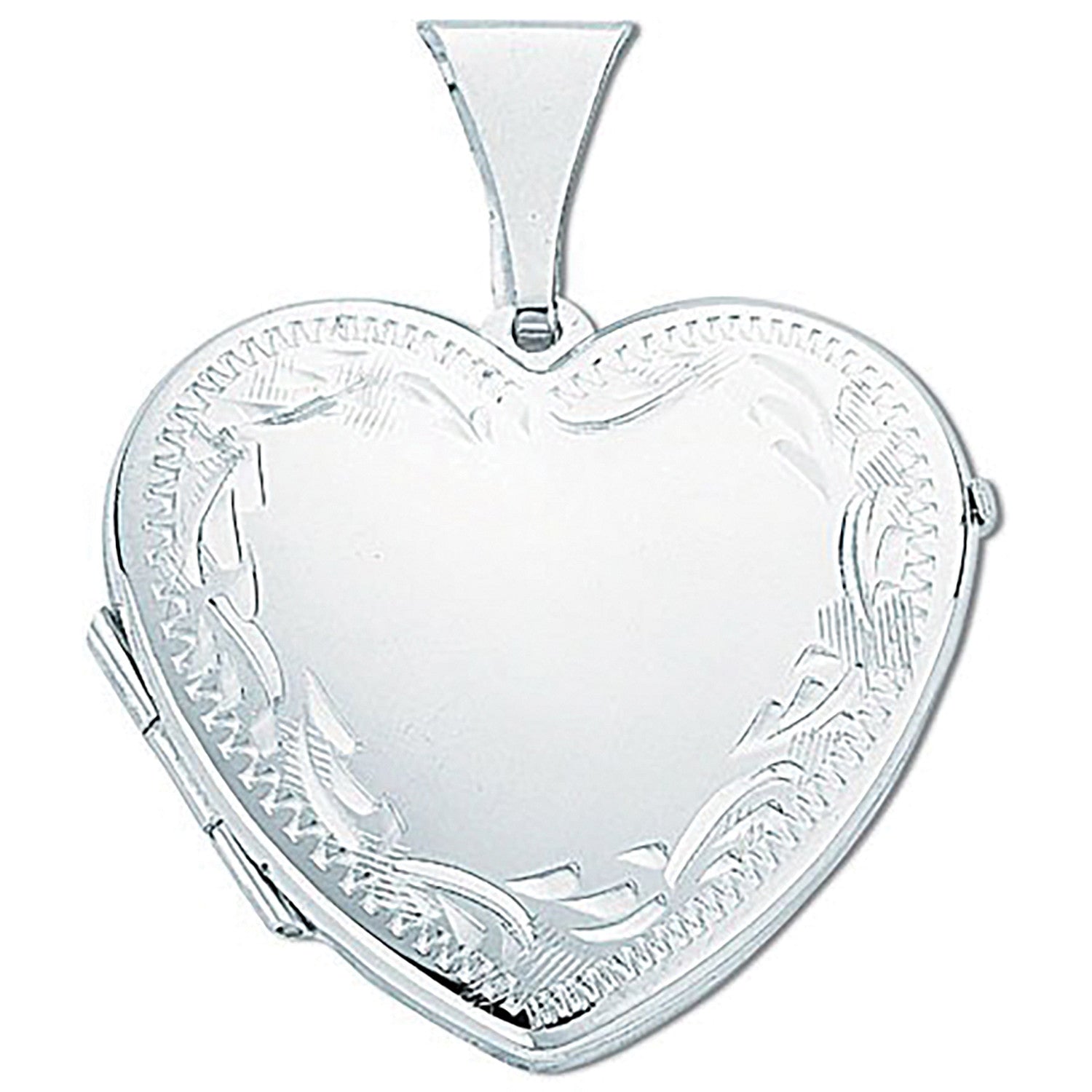 Silver Large Engraved Heart Shaped Locket - Silver