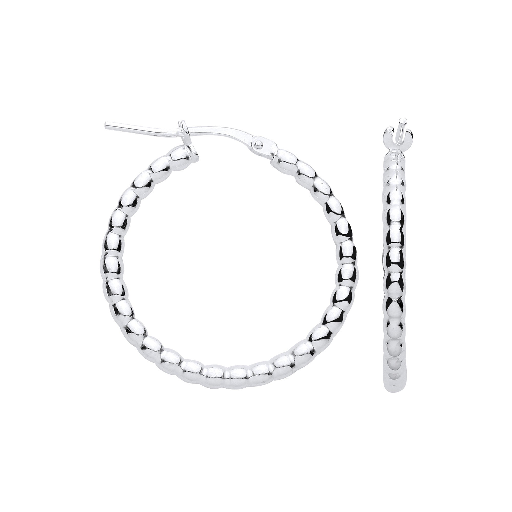 Silver Bead 25mm Hoop Earrings - Silver