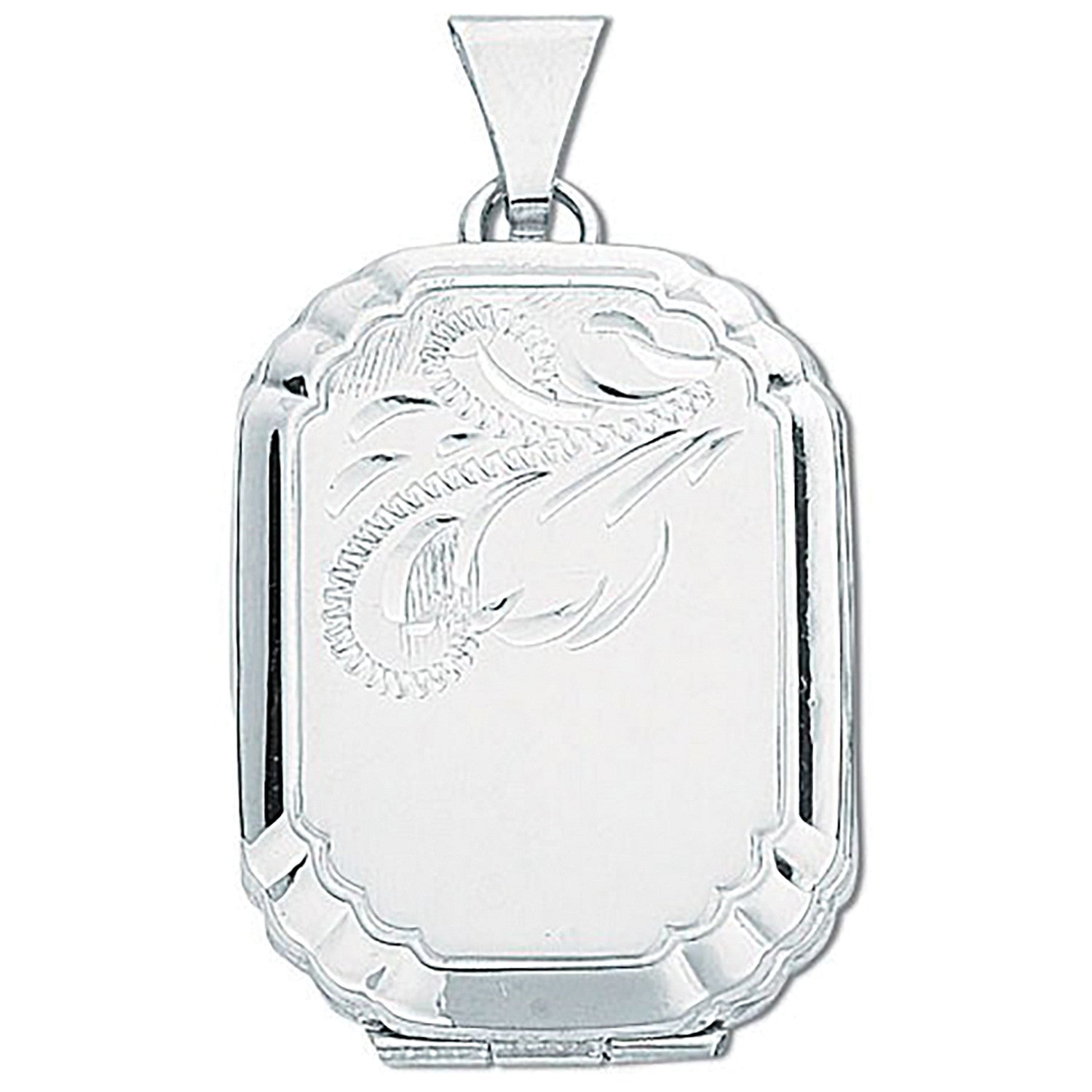 Silver Engraved Rectangular Shaped Locket - Silver