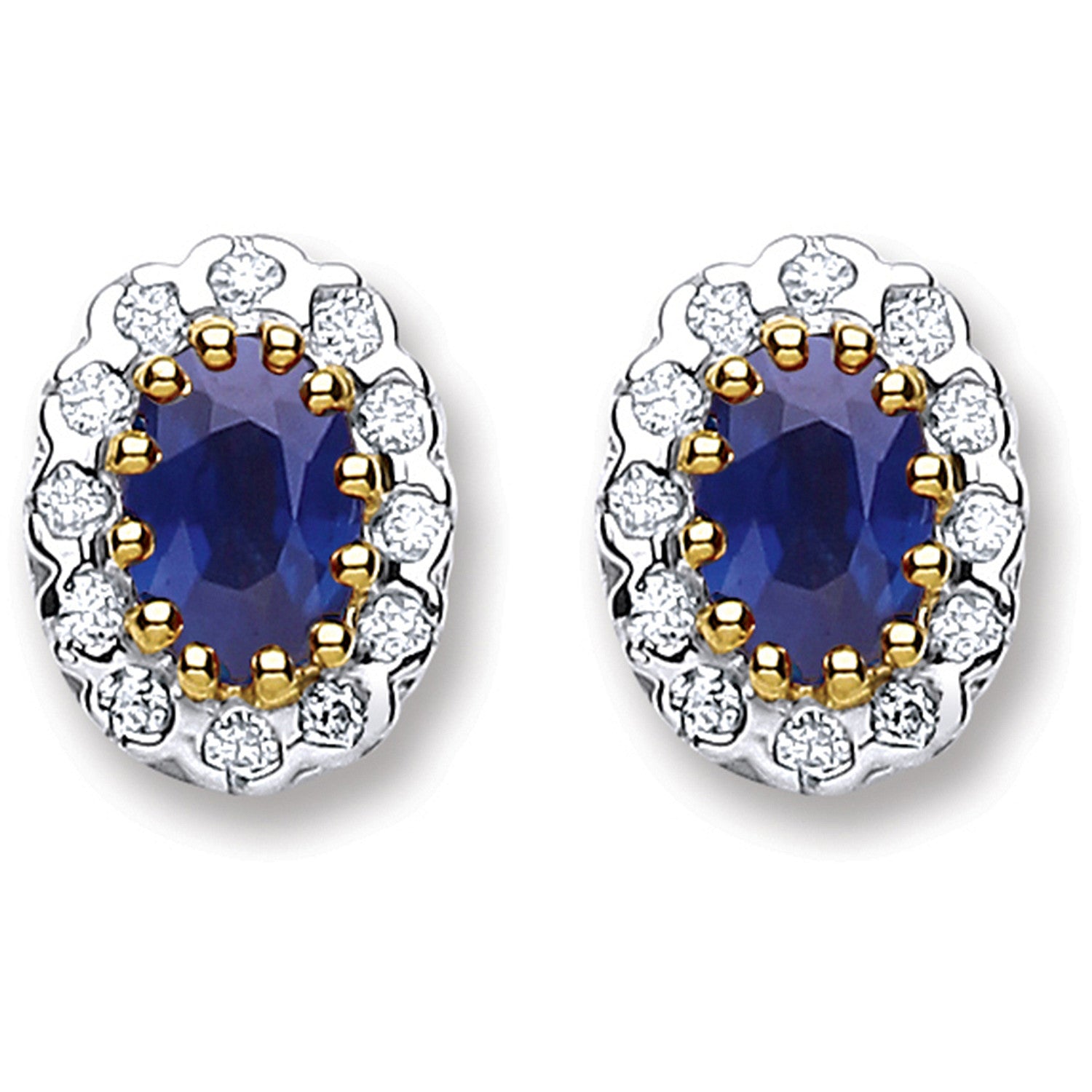 9ct Yellow Gold 0.20ct Diamond & 0.90ct Sapphire Stud Earrings - 9ct Gold