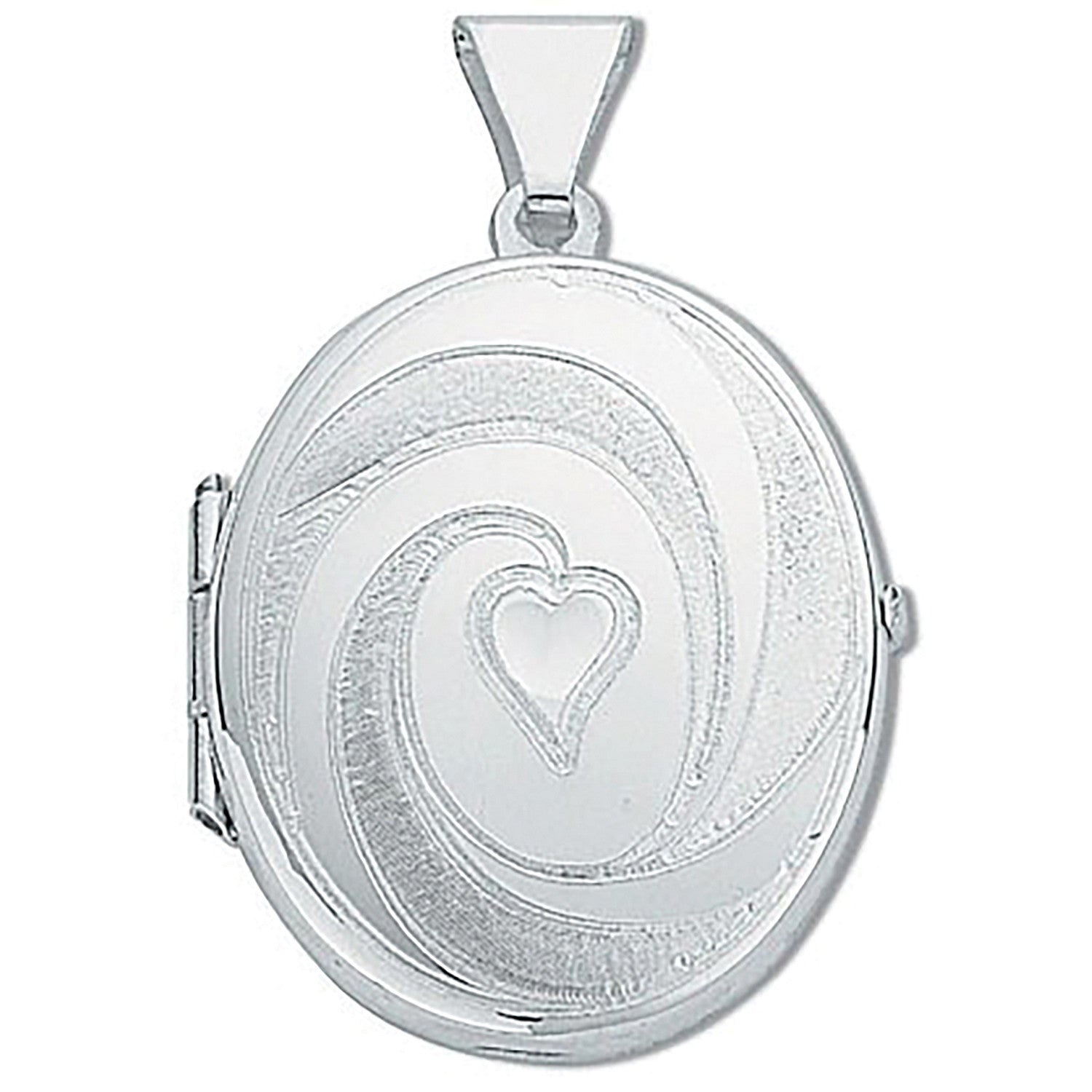 Silver Medium Engraved Oval Shaped Locket - Silver