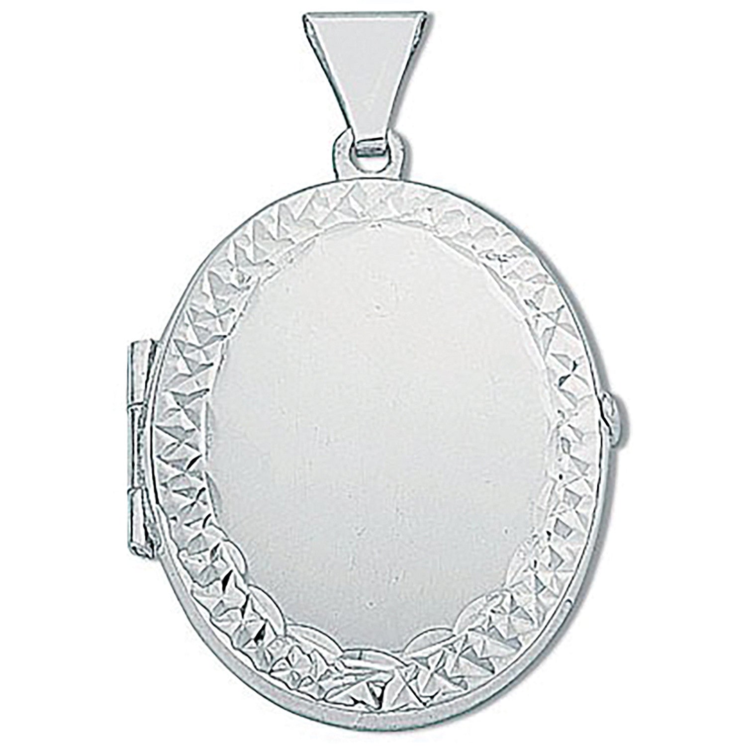 Silver Medium Engraved Oval Shaped Locket - Silver