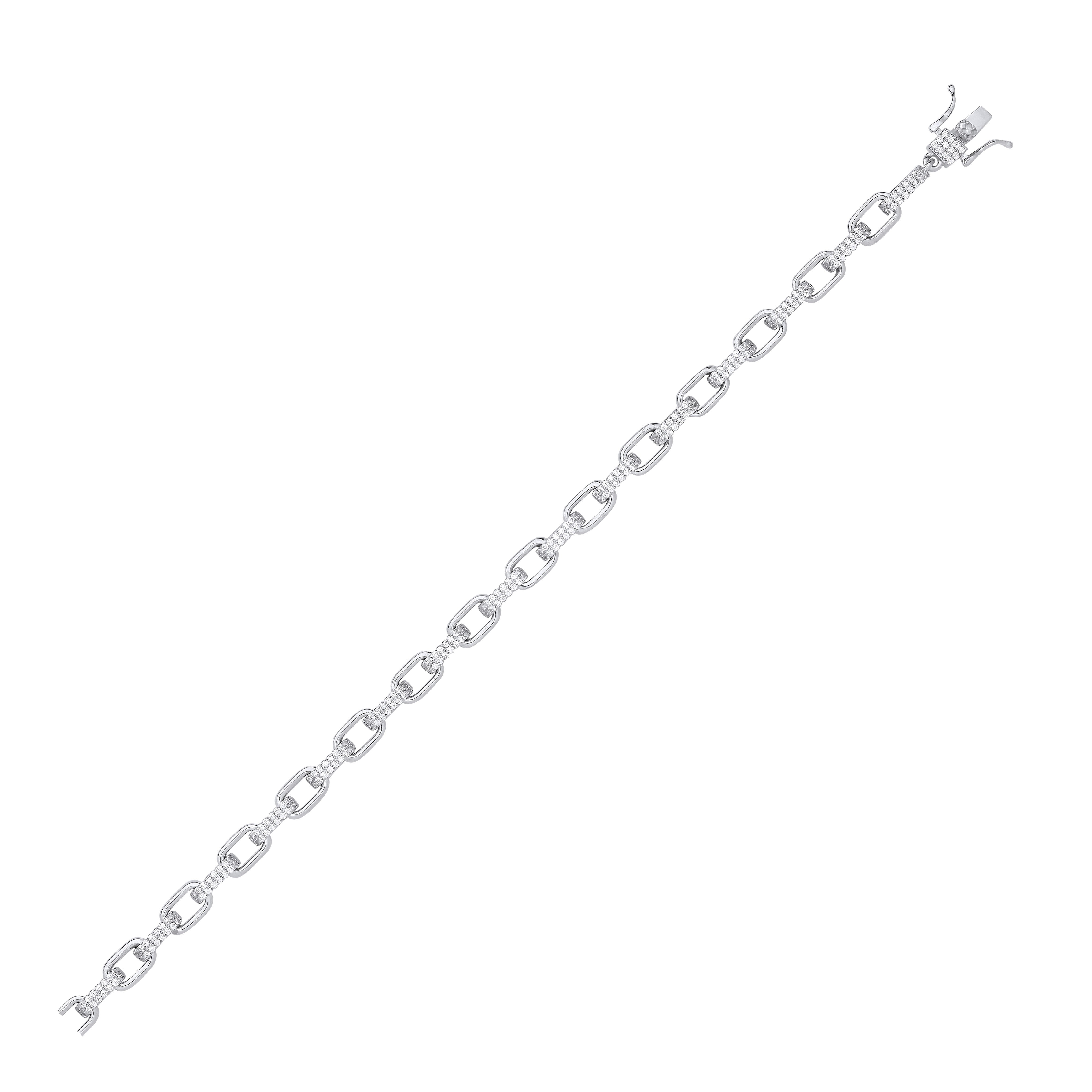 Silver Heavy 7mm Plain & Cubic Zirconias Oval Belcher Chain - Silver