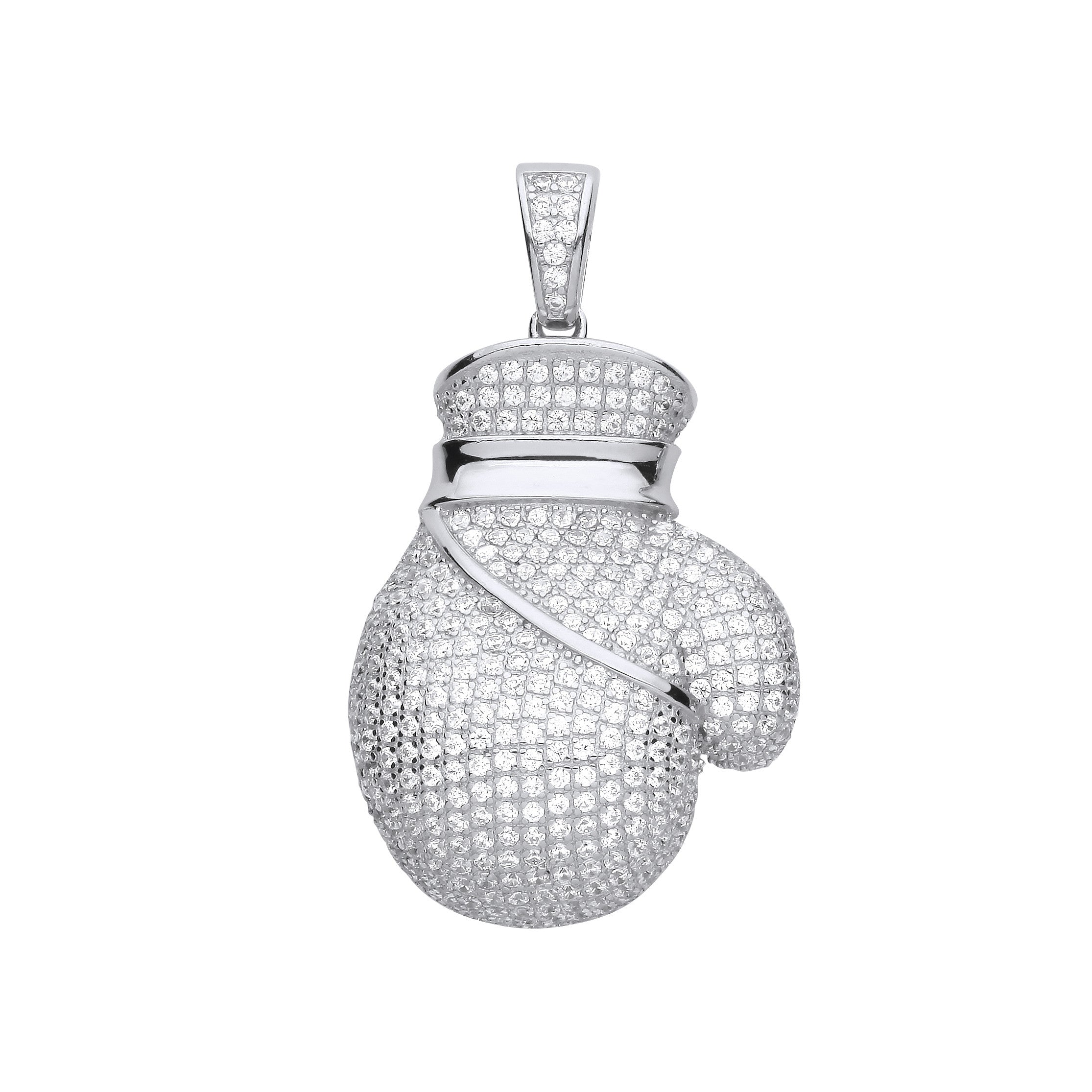 Silver Cubic Zirconia Big Boxing Glove Pendant - Silver