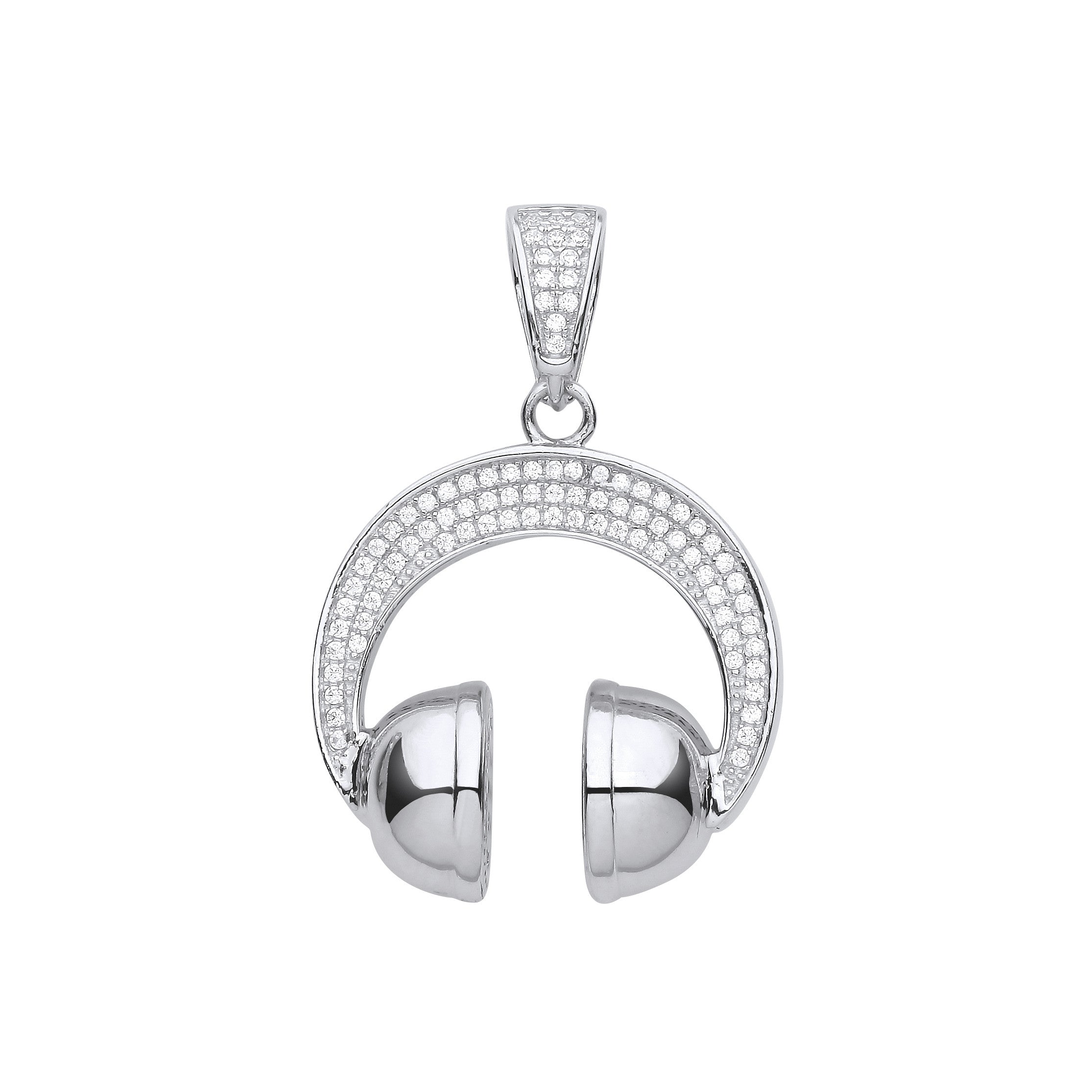 Silver Headphones Cubic Zirconia Pendant - Silver
