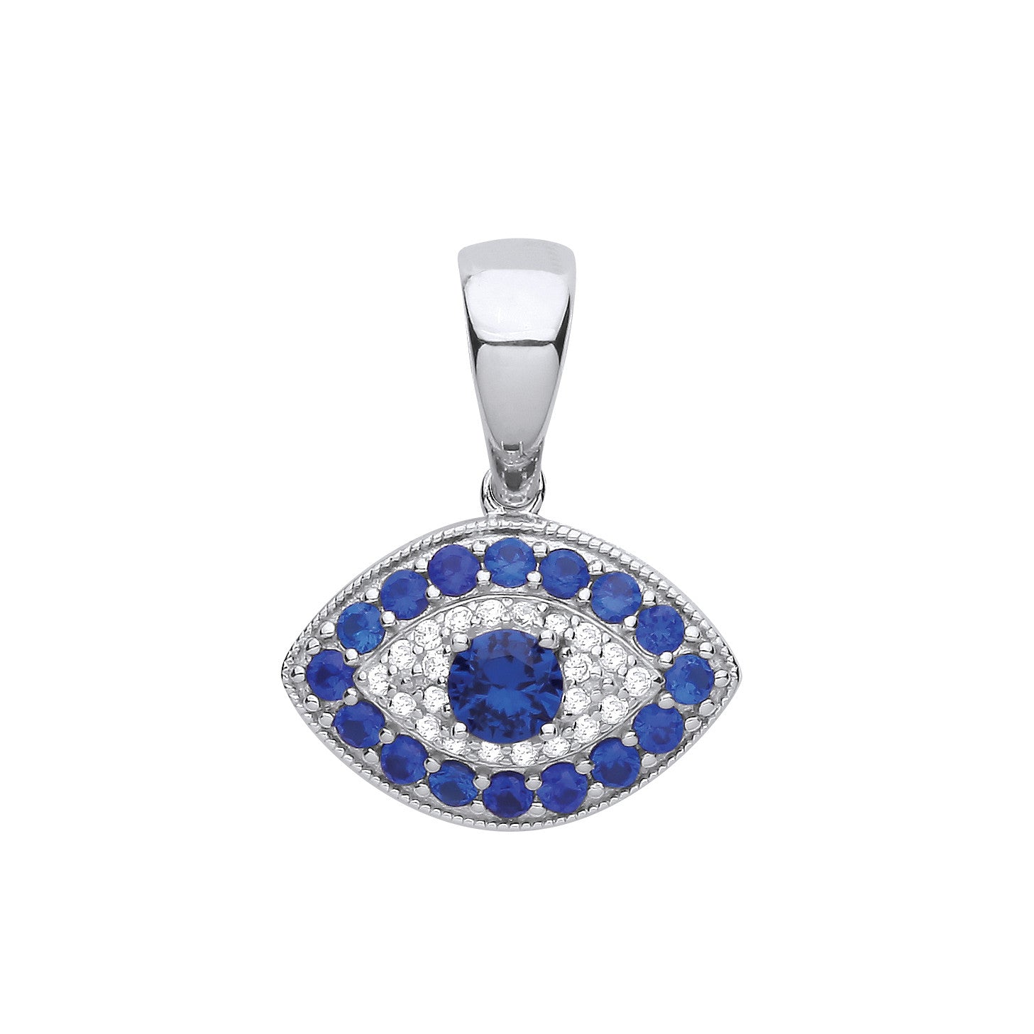 Silver Evil Eye Blue Cubic Zirconias Pendant - Silver