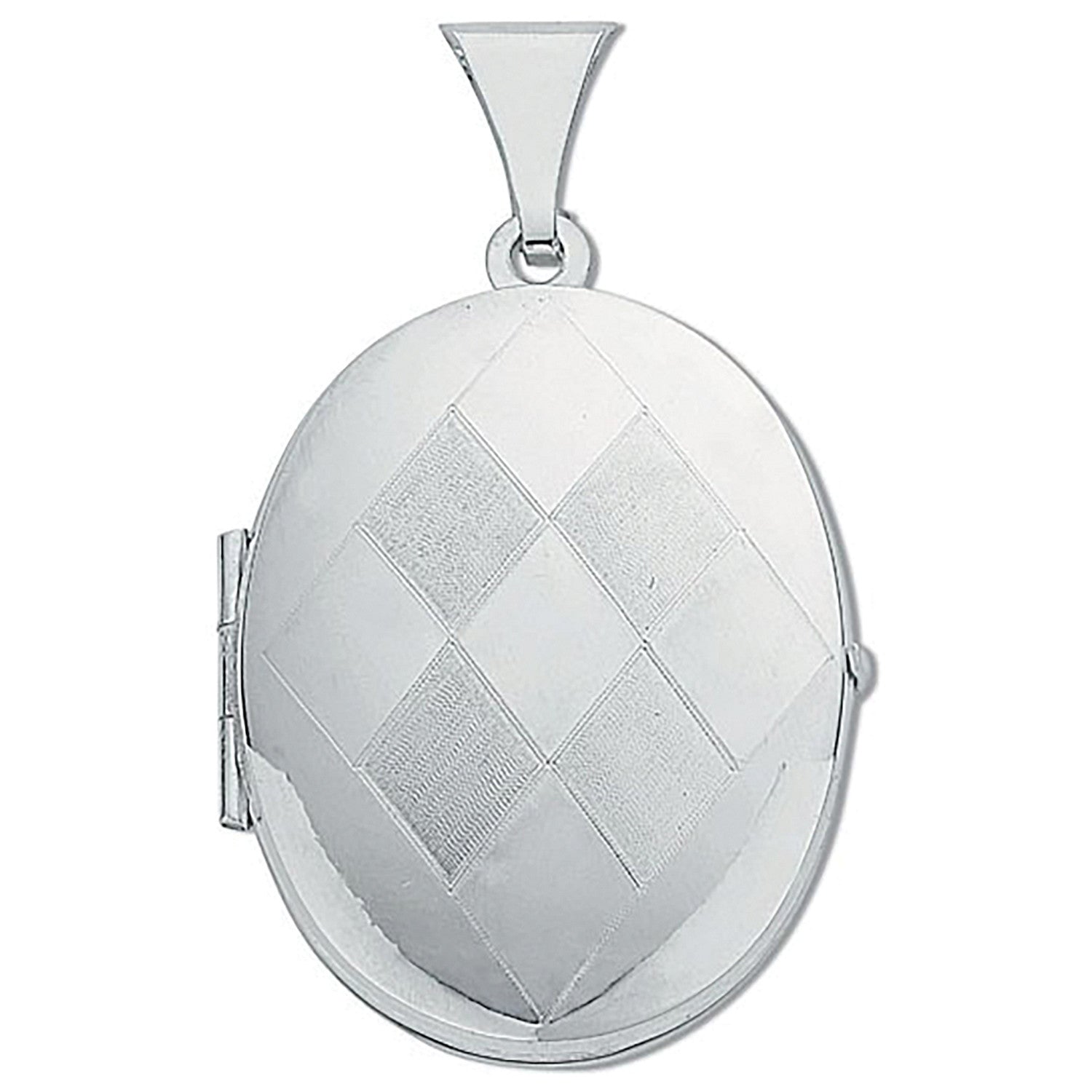 Silver Medium Engraved Oval Shaped Locket - Silver