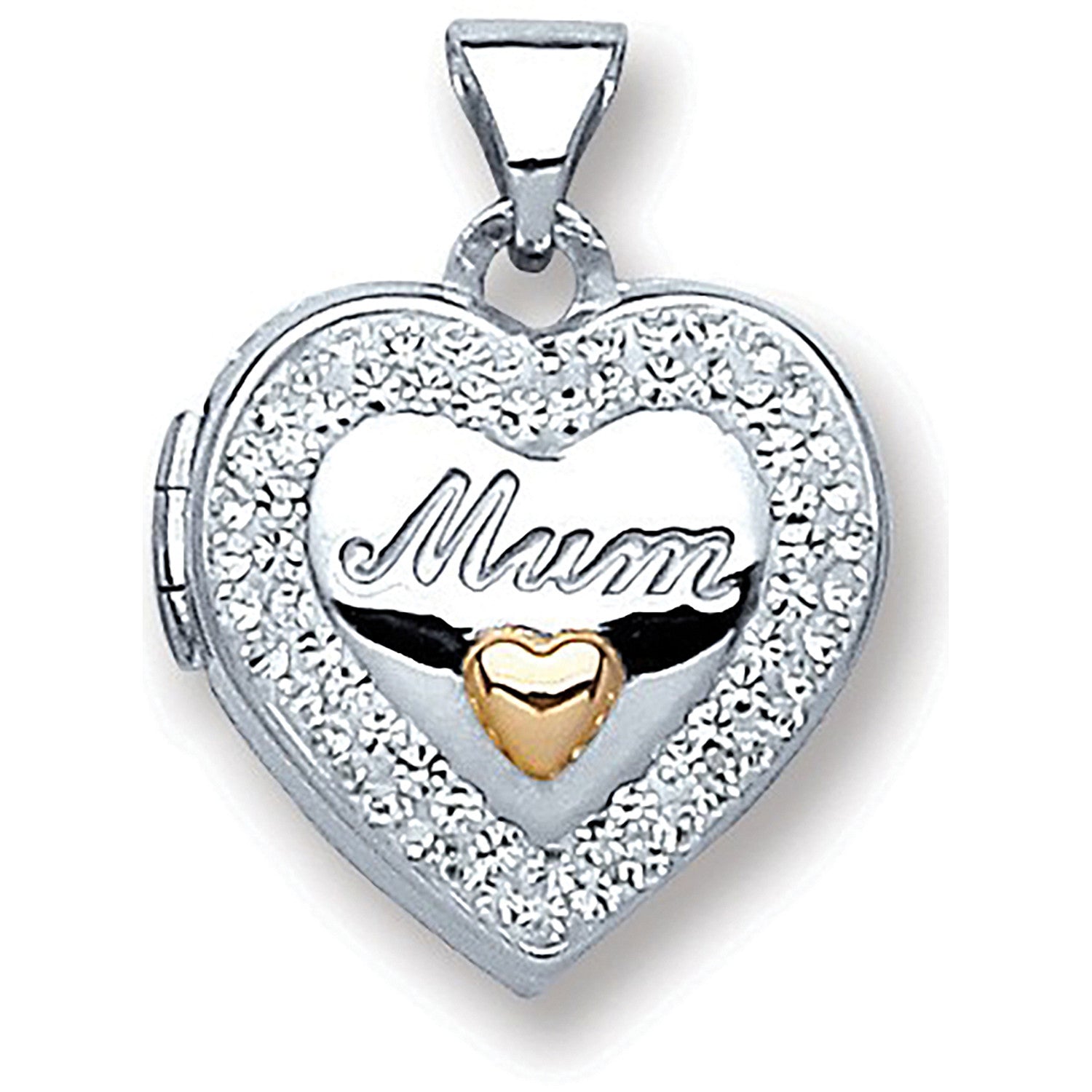 Silver Heart Mum with Crystals Locket - Silver