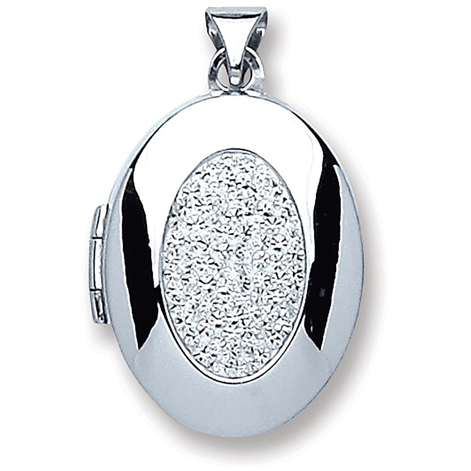 Silver Oval with Crystals Locket - Silver