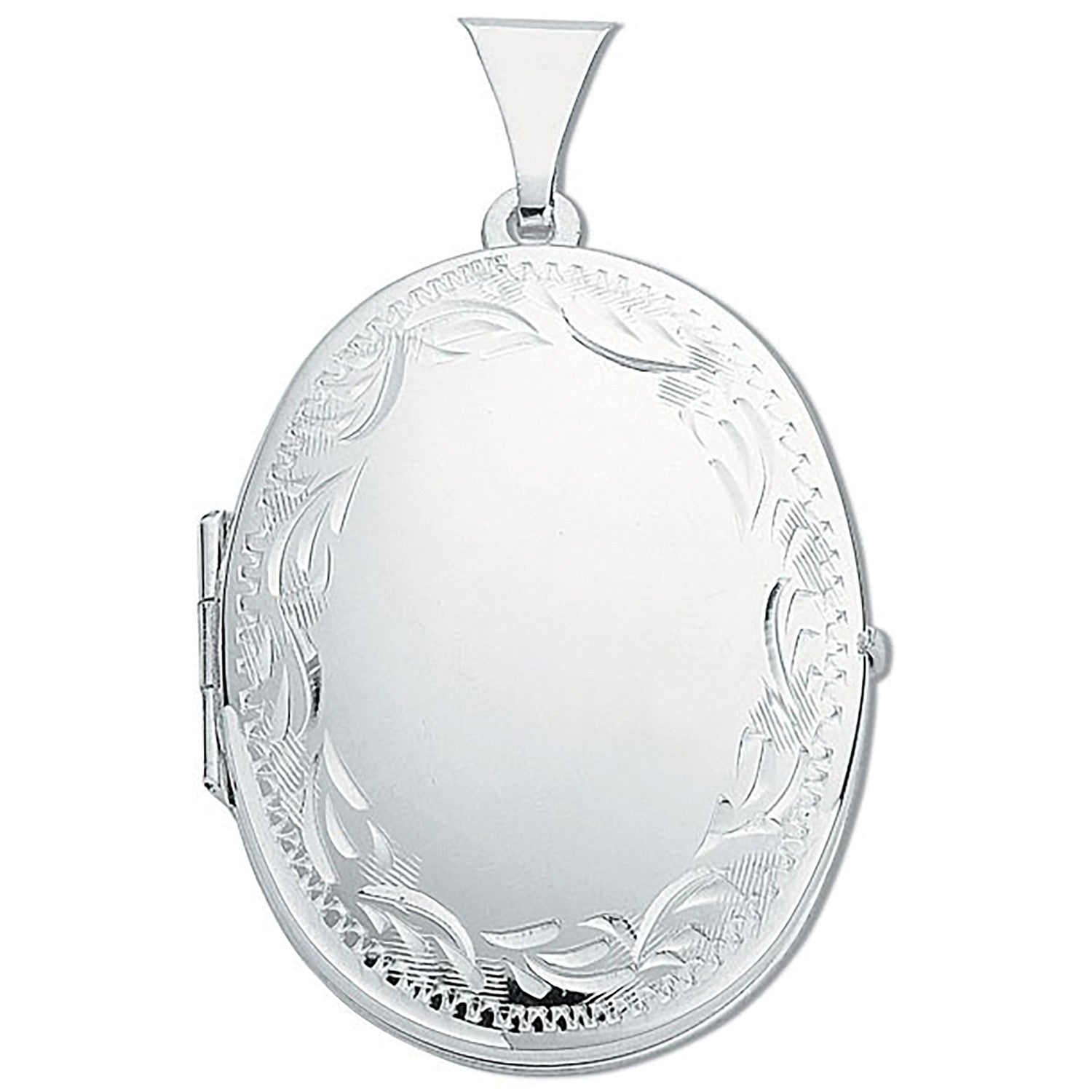 Silver Medium Engraved Oval Shaped Locket - Silver