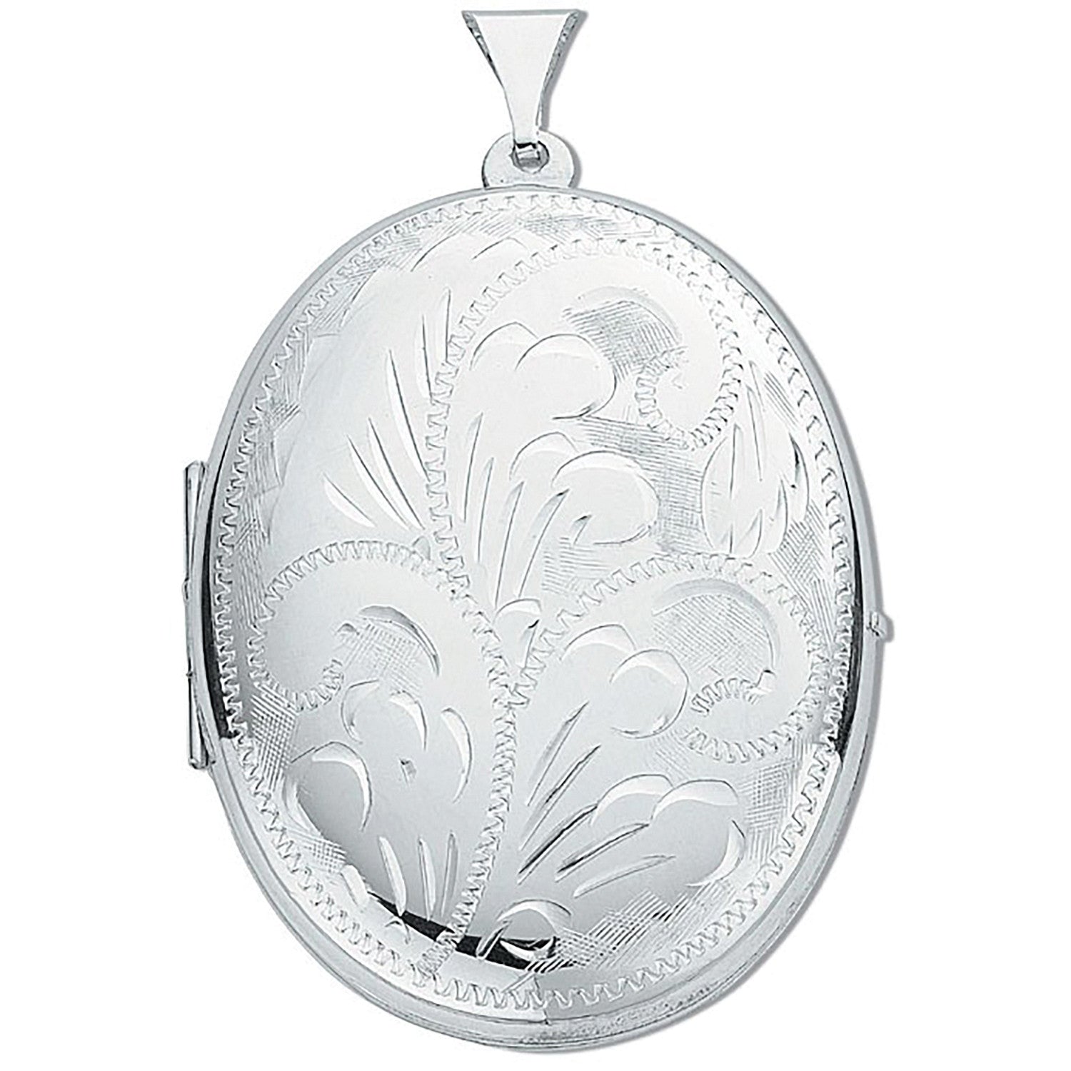 Silver Large Engraved Oval Shaped Locket - Silver