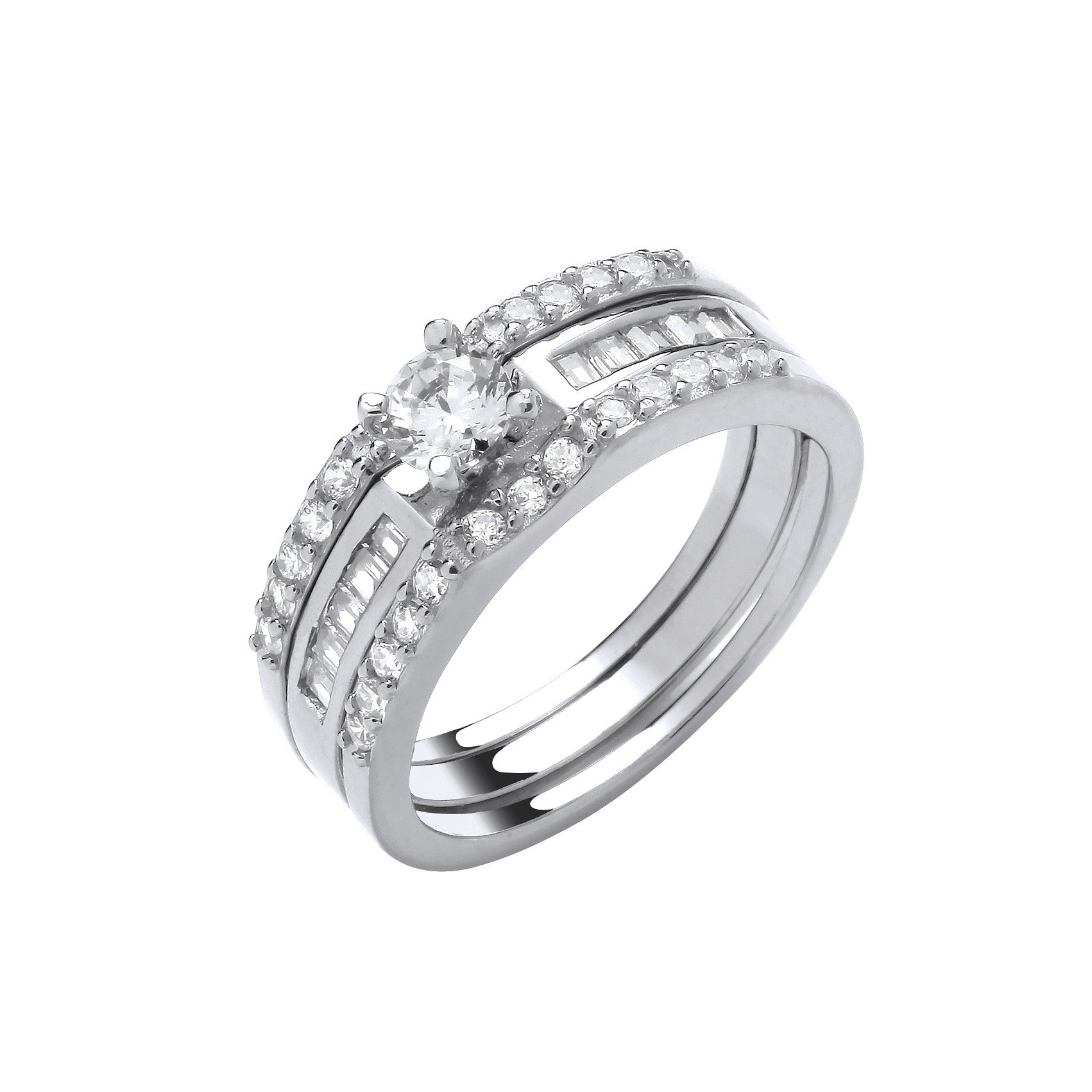 Silver Bridal Set S/S Half ET 3 Rings - Silver
