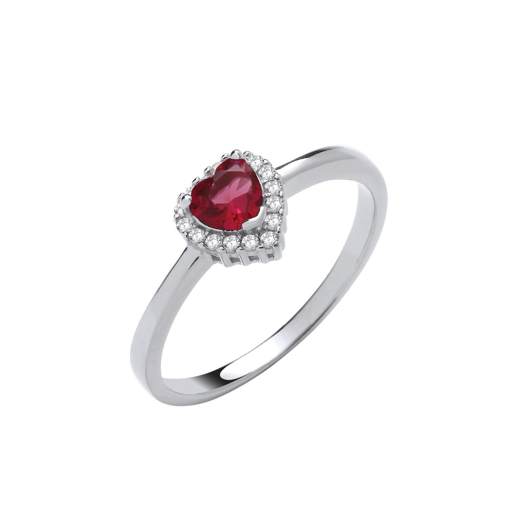 Silver Red Cubic Zirconia Heart Ring - Silver