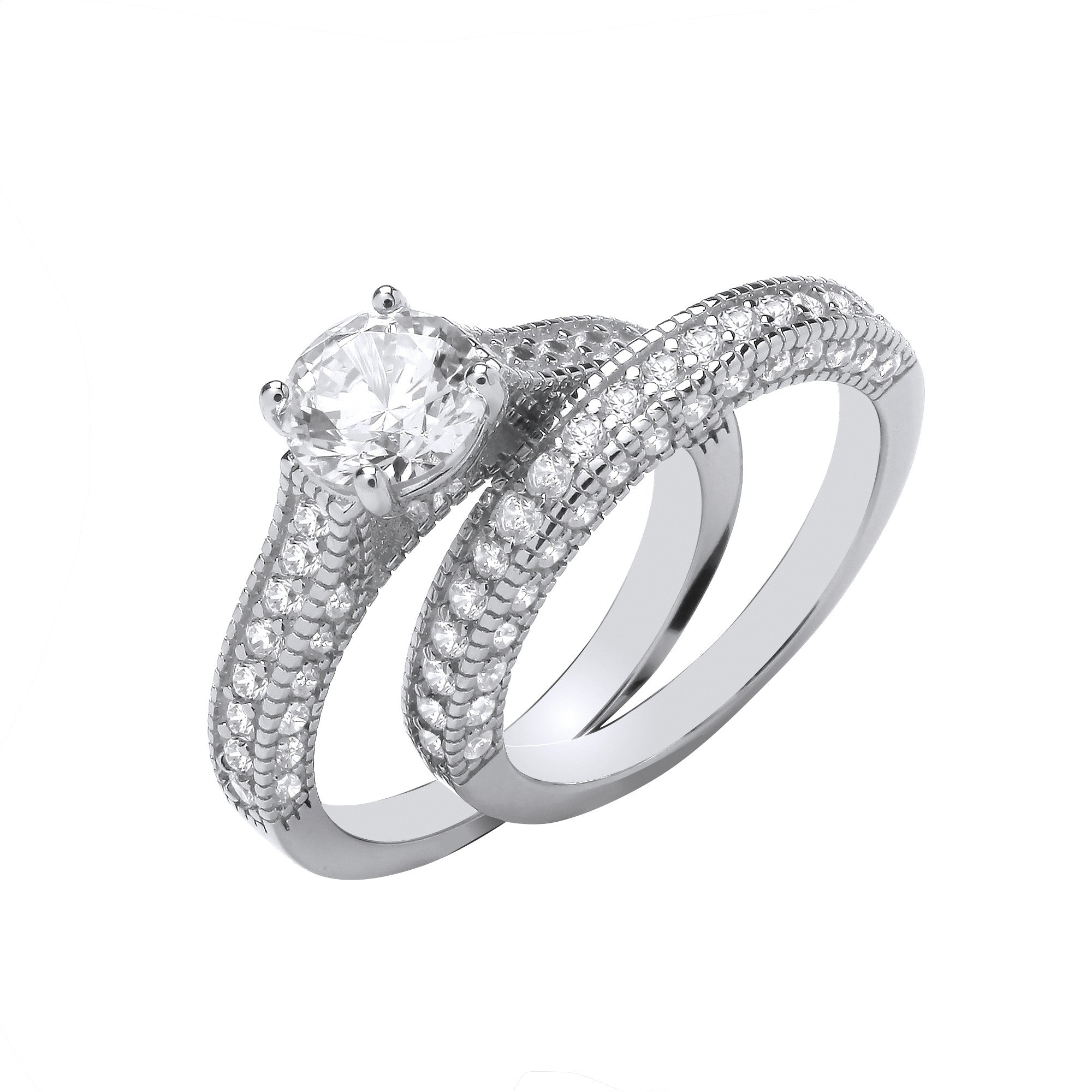 Silver Bridal Set S/S Fancy Half ET Rings - Silver