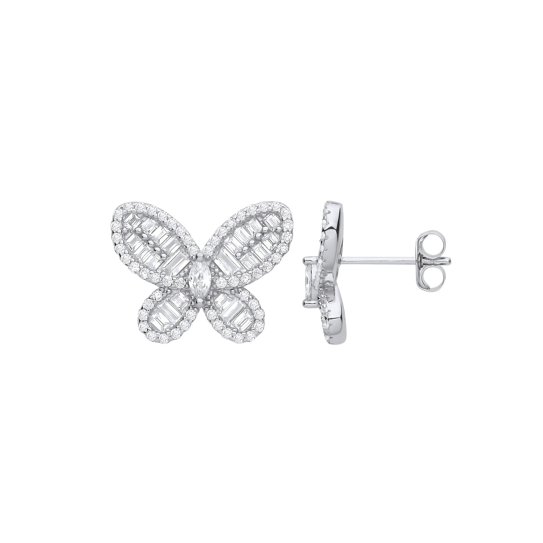 Silver Cubic Zirconia Butterfly Studs - Silver
