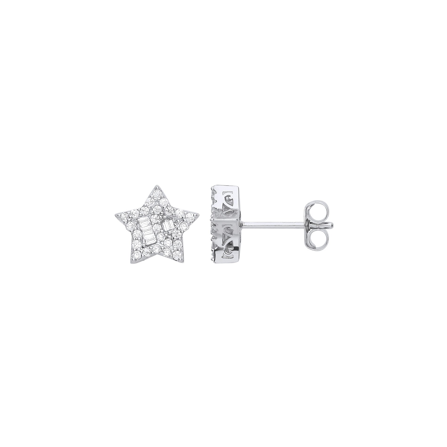 Silver Cubic Zirconia Star Studs - Silver