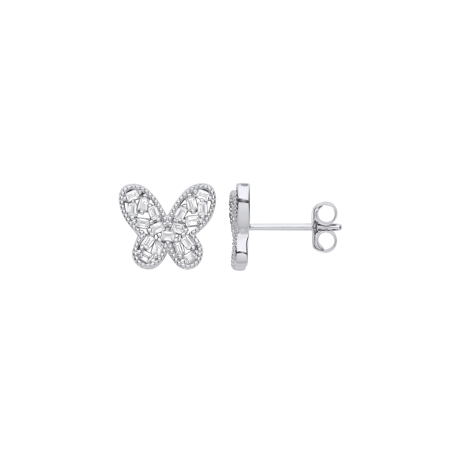 Silver Cubic Zirconia Butterfly Studs - Silver
