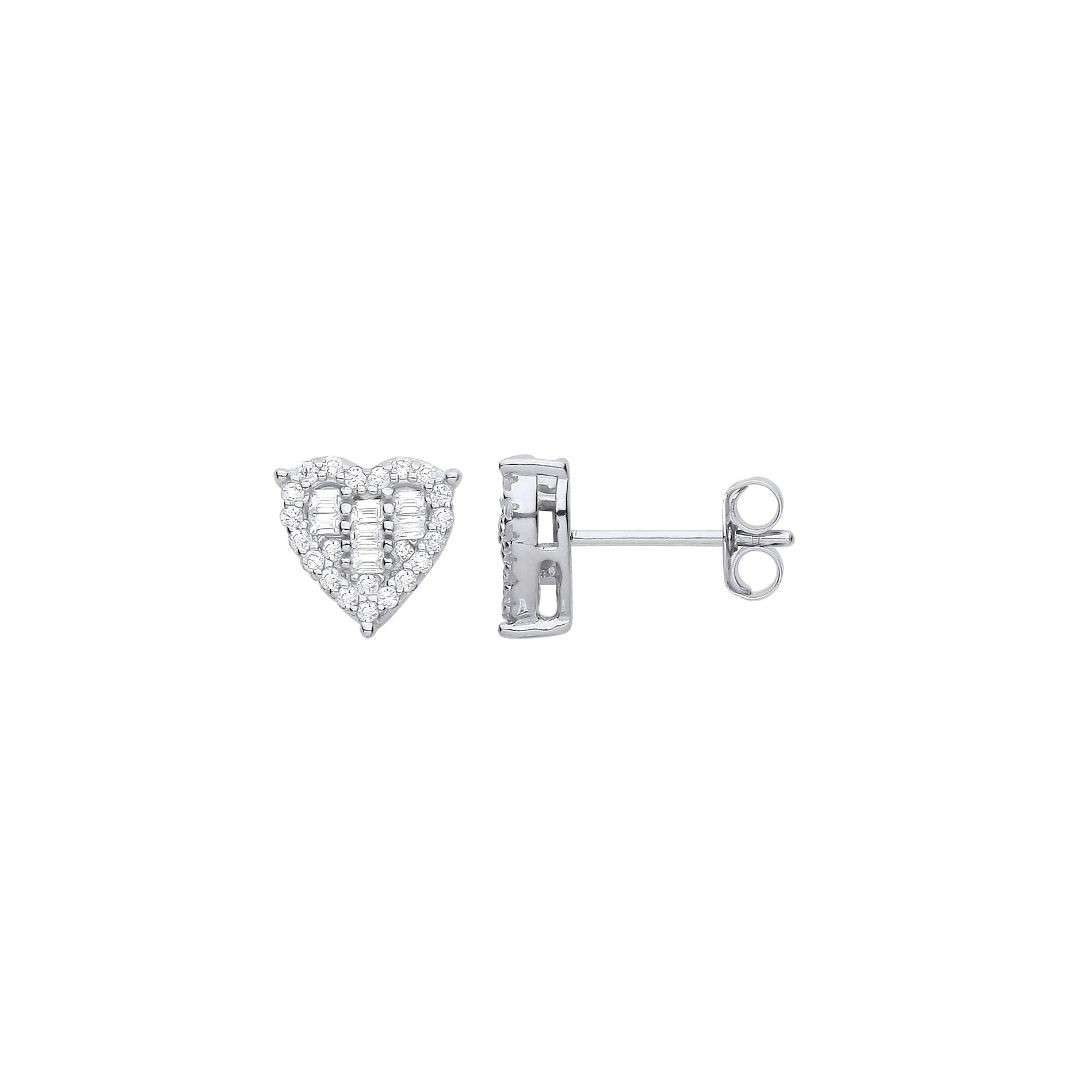 Silver Cubic Zirconia Heart Studs - Silver