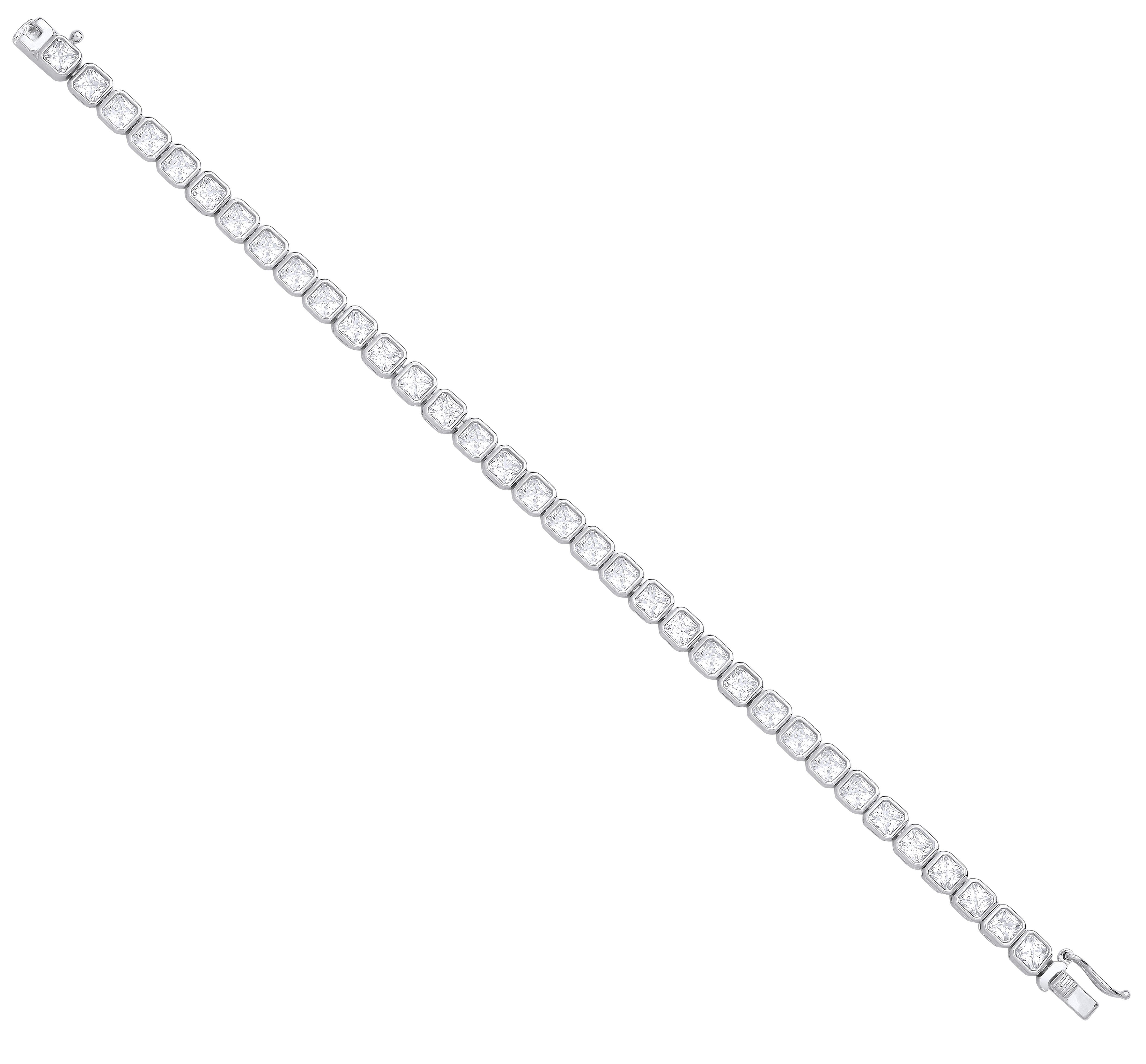 Silver Princess Cut Rubover Tennis Bracelet - Silver