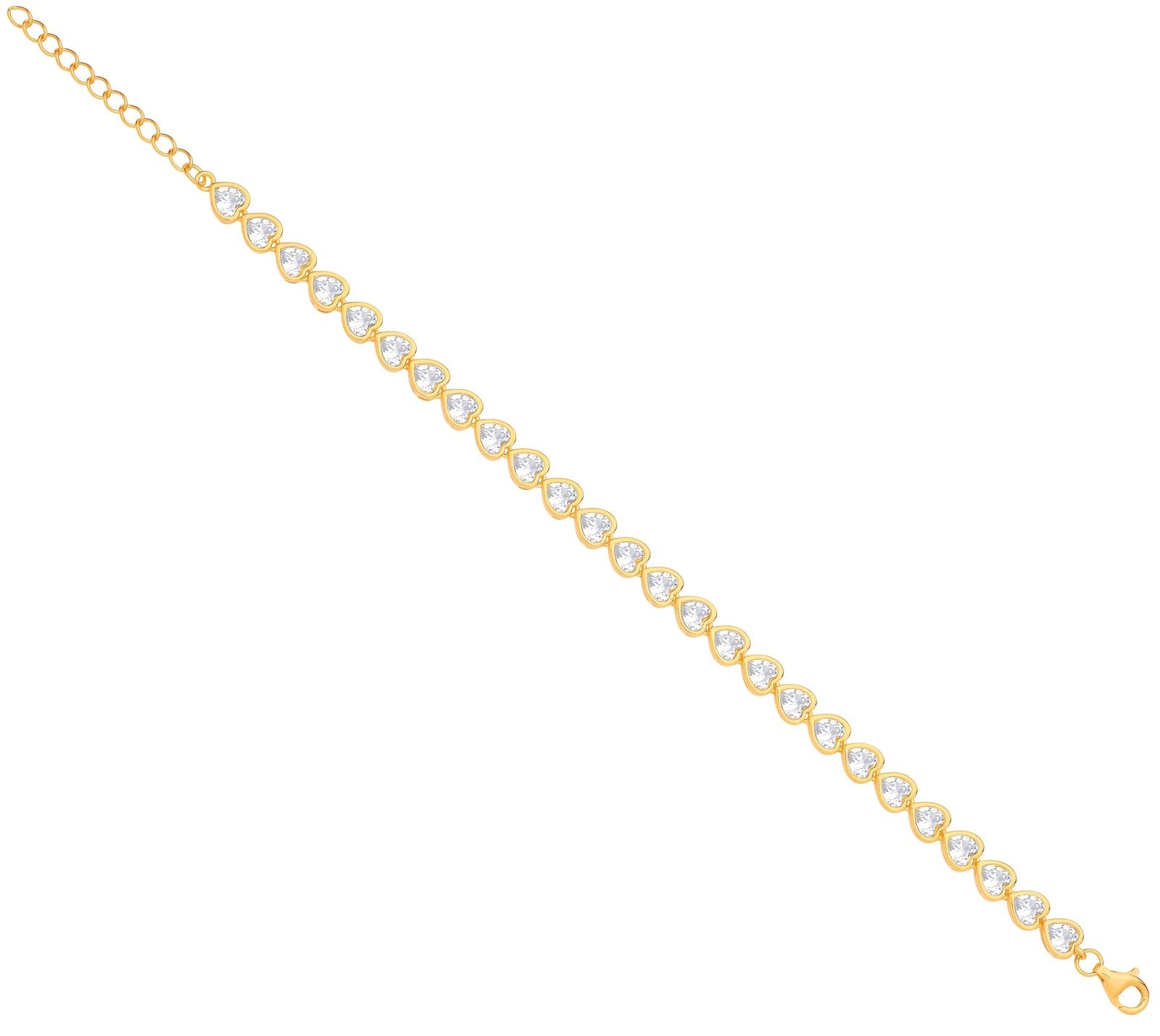 Silver YG Plated Heart CZ Rubover Tennis Bracelet