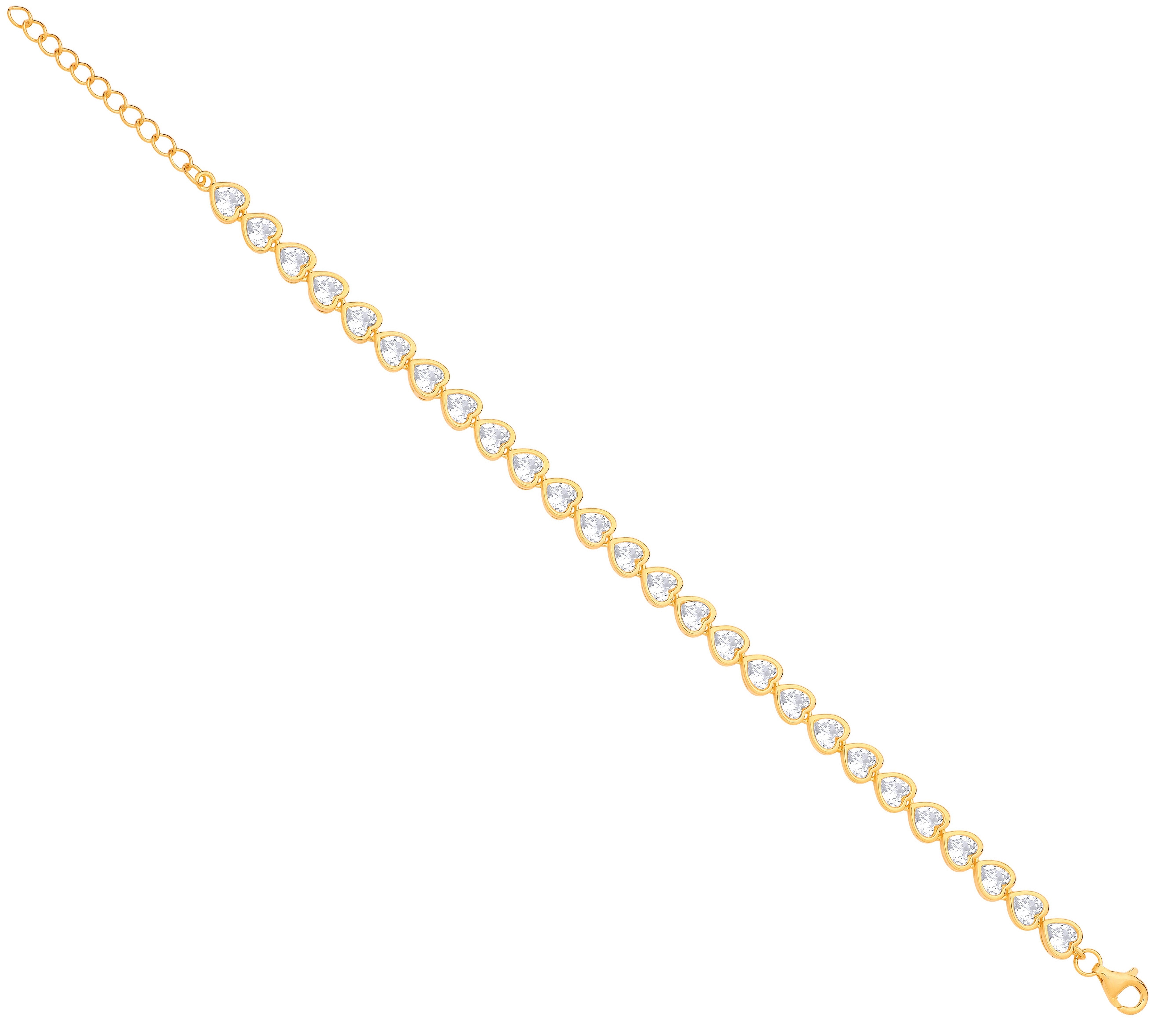 Silver Yellow Gold Plated Heart Cubic Zirconia Rubover Tennis Bracelet - Silver