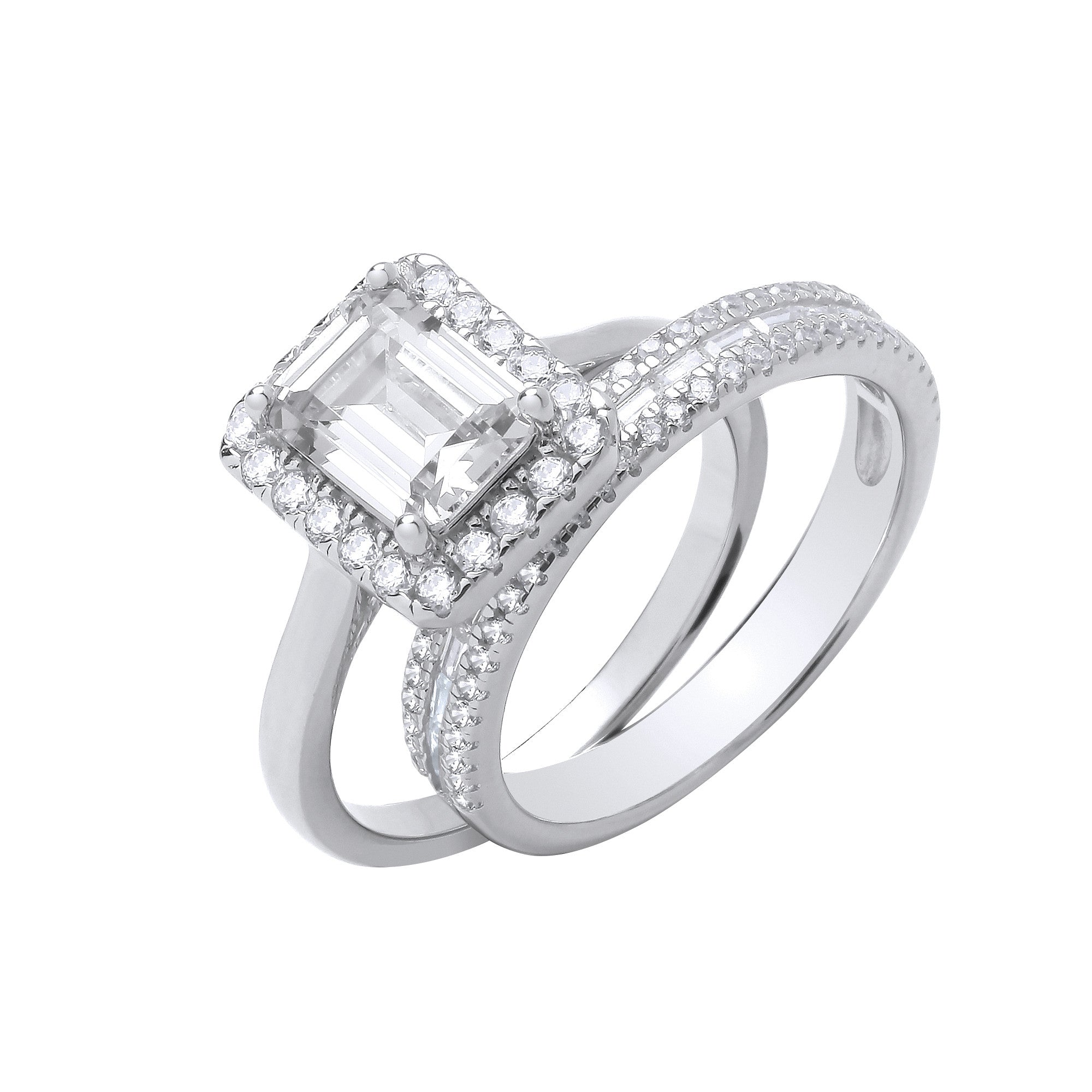 Silver Solitaire & Half ET Bridal Set Rings - Silver