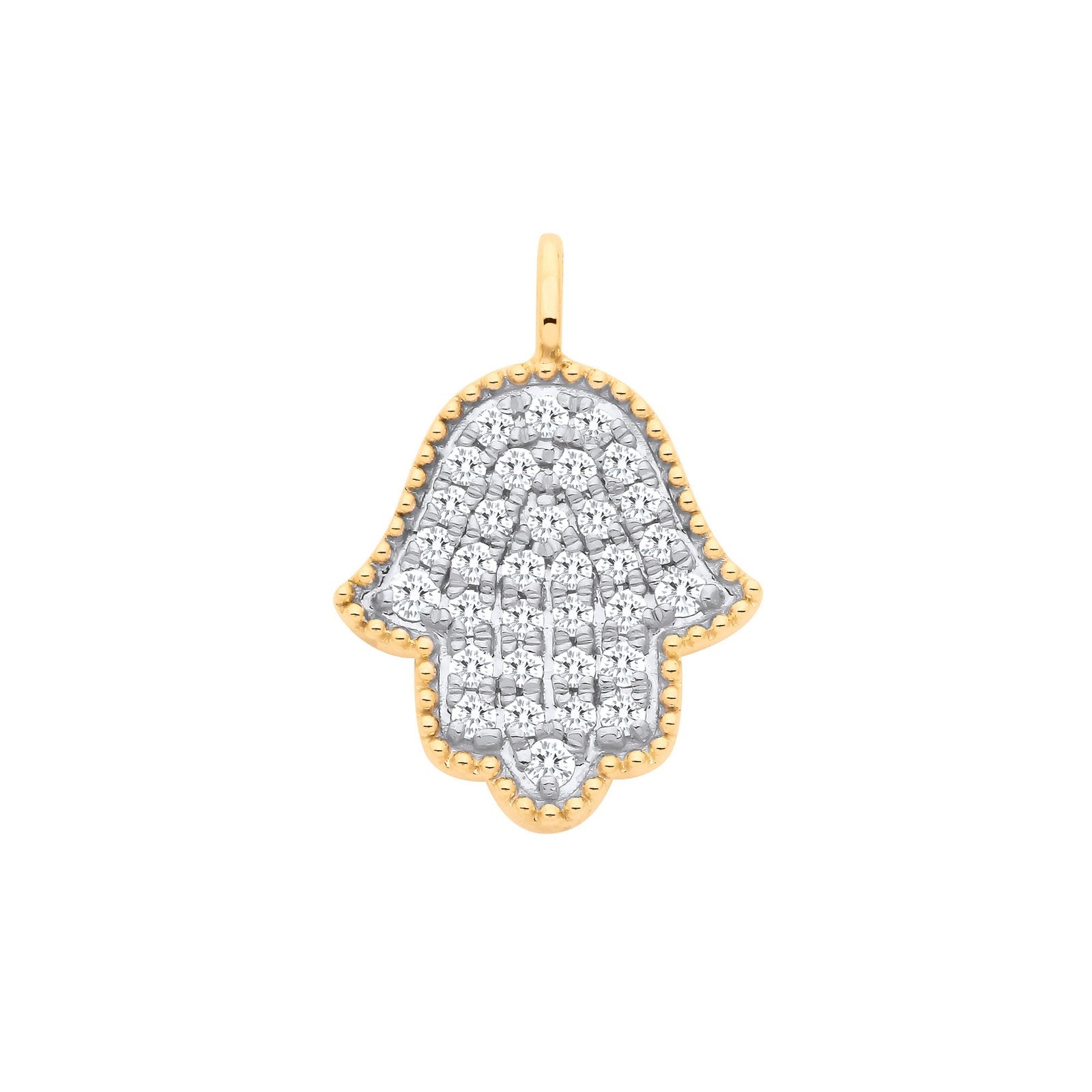 9ct Yellow Gold Hamsa Pendant 0.30ctw