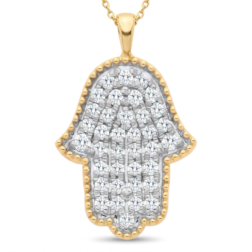 9ct Yellow Gold Hamsa Pendant 0.30ctw