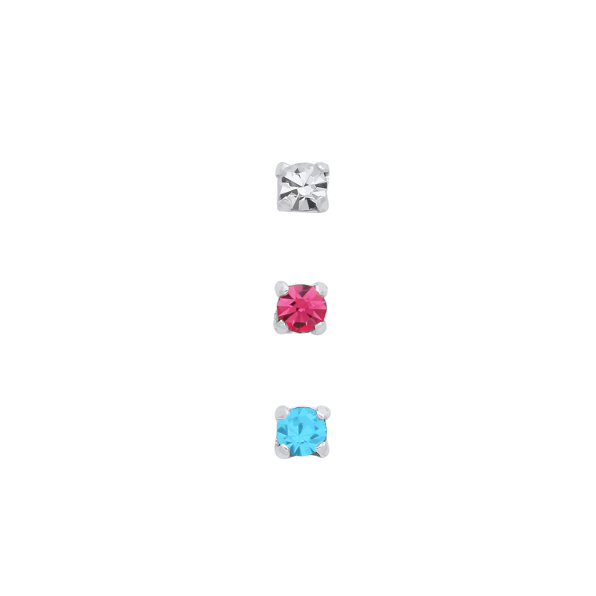 Silver 2mm Crystal Nose Studs (set of 3) - Silver