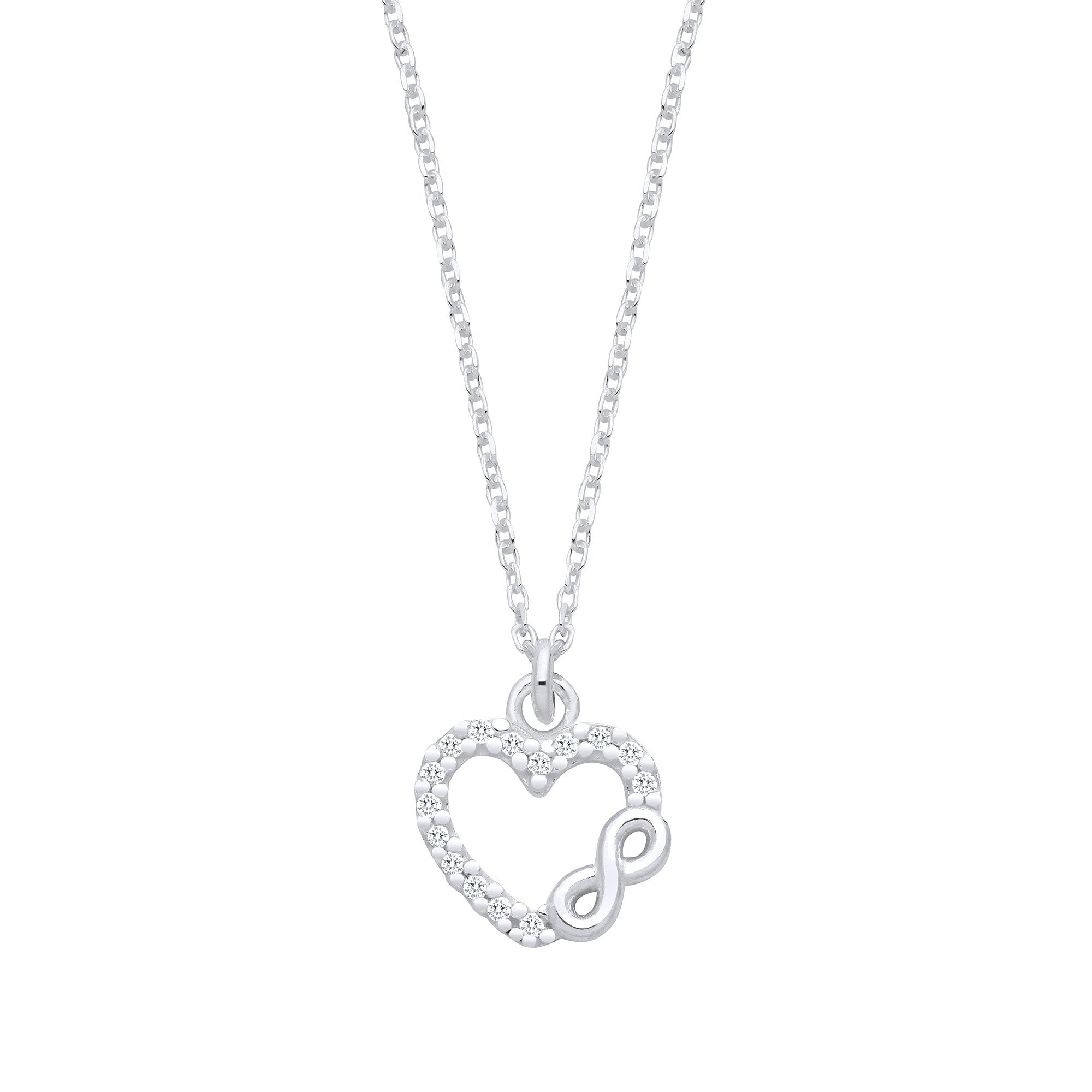 Silver Cubic Zirconia Heart Infinity Pendant Necklace - Silver