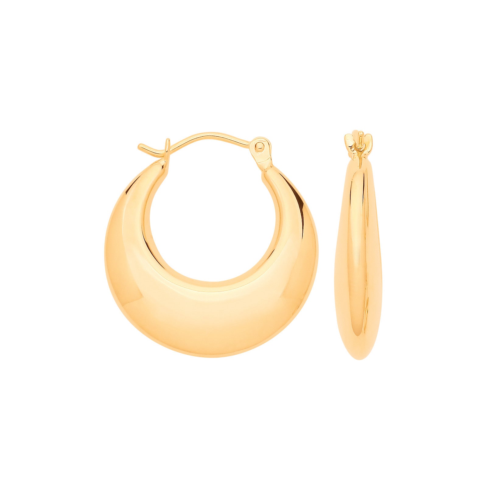 Yellow Gold Curved Creole Hollow Hoop Earrings - 9ct Gold