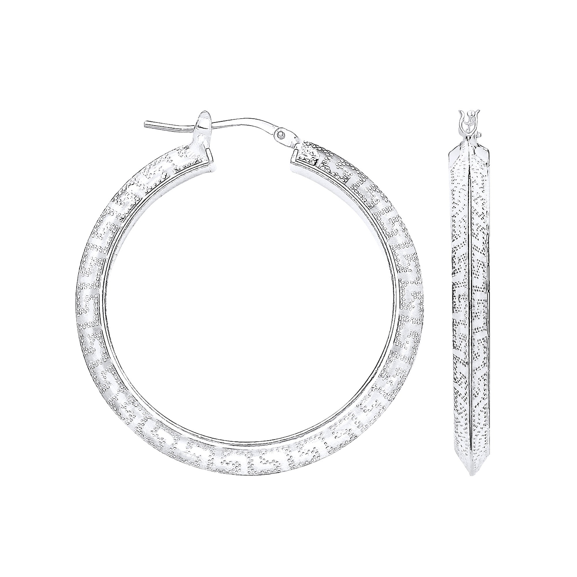 Silver Greek Key 30mm Hoop Earrings - Silver