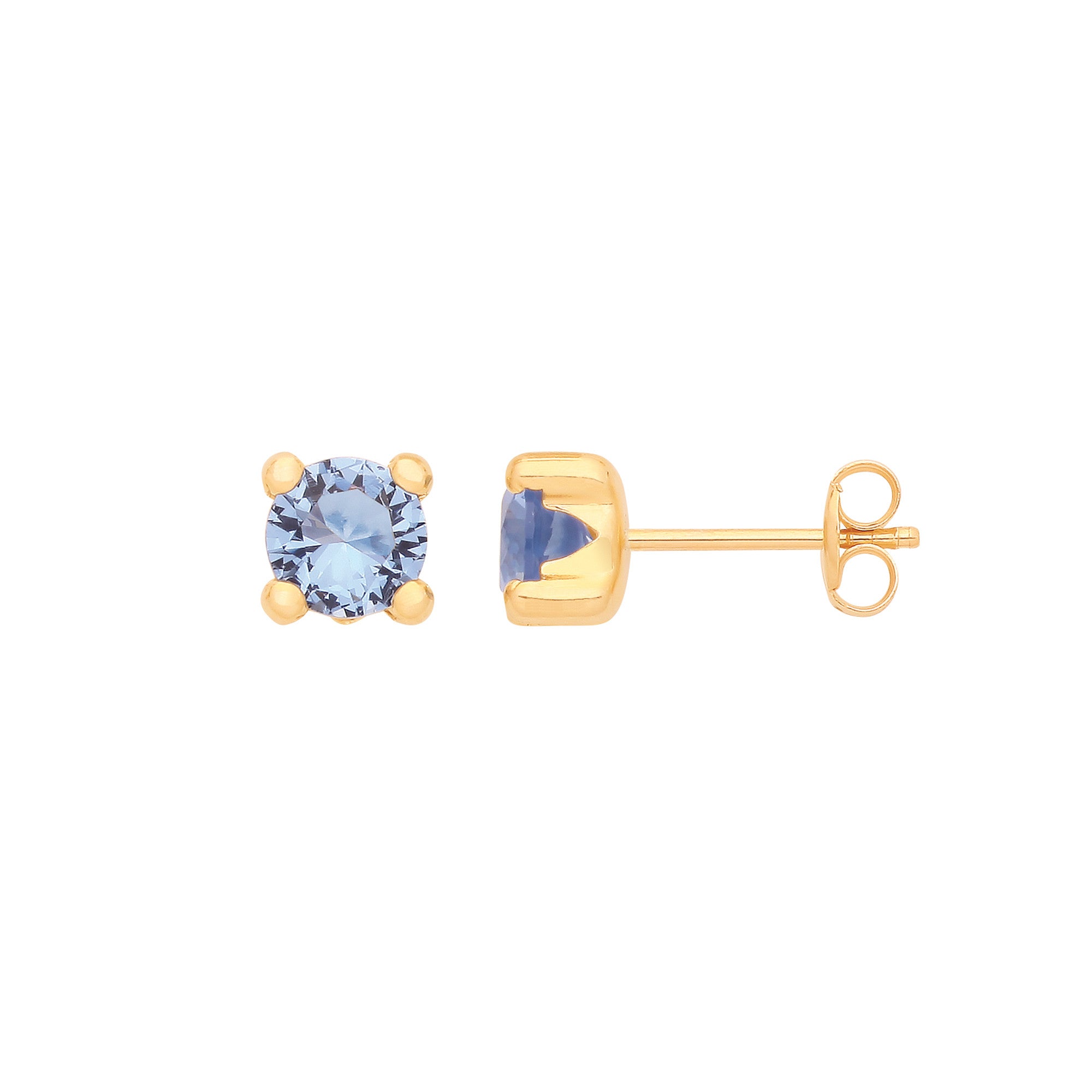 9ct Yellow Gold Round 5mm BLUE Cubic Zirconia Stud - 9ct Gold