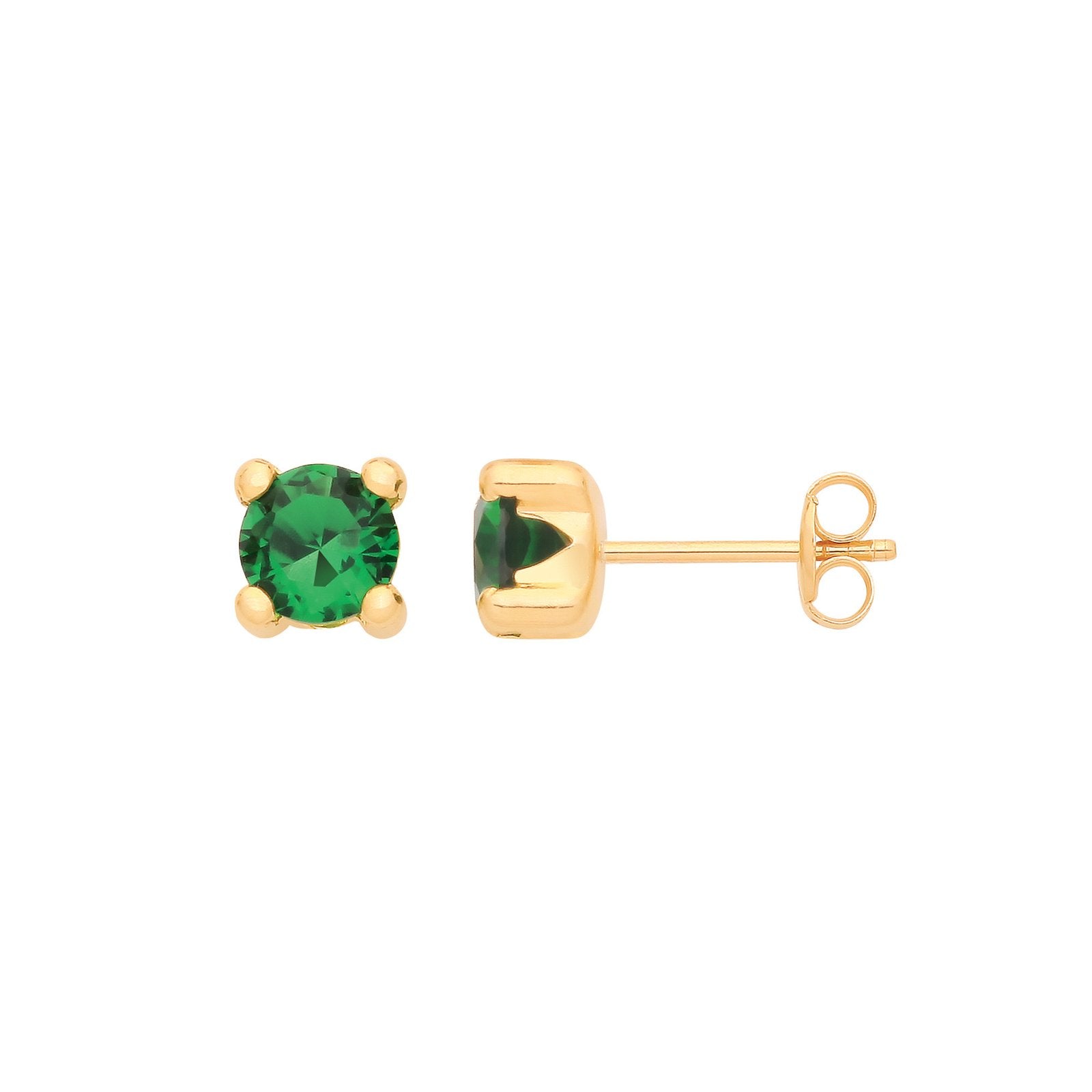 9ct Y/G Round 5mm GREEN CZ Stud