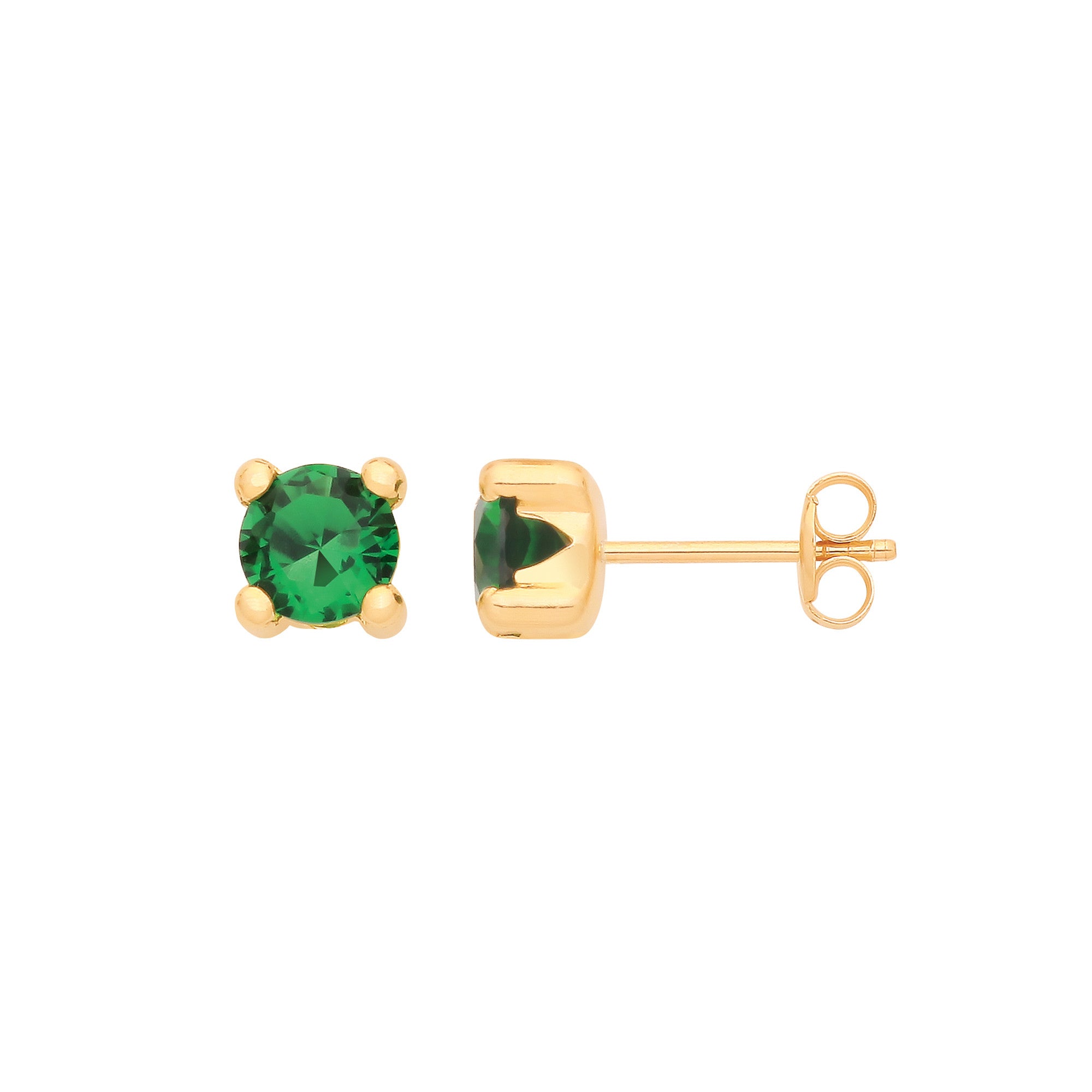 9ct Yellow Gold Round 5mm GREEN Cubic Zirconia Stud - 9ct Gold