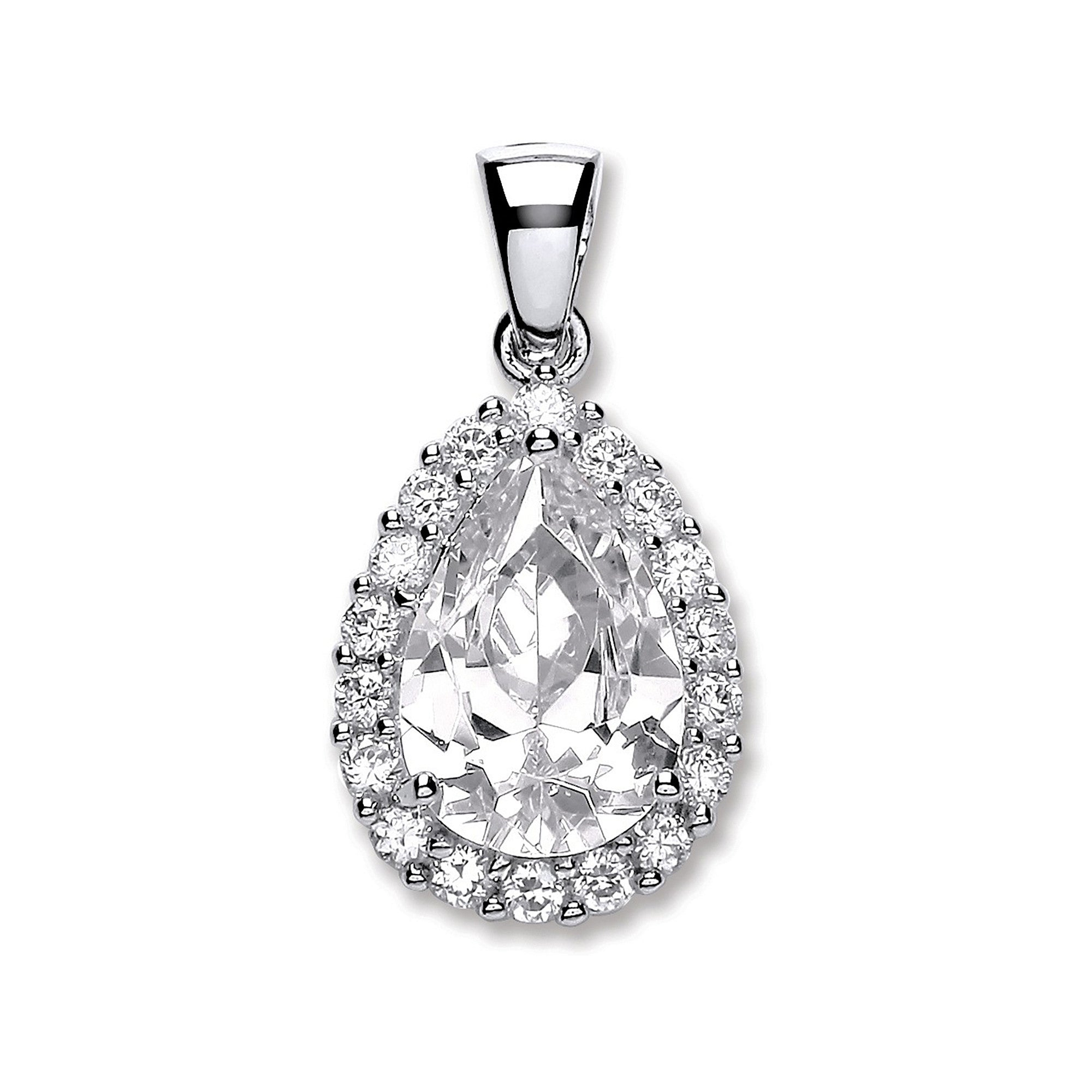 Silver Pear Shape Cubic Zirconia Pendant - Silver