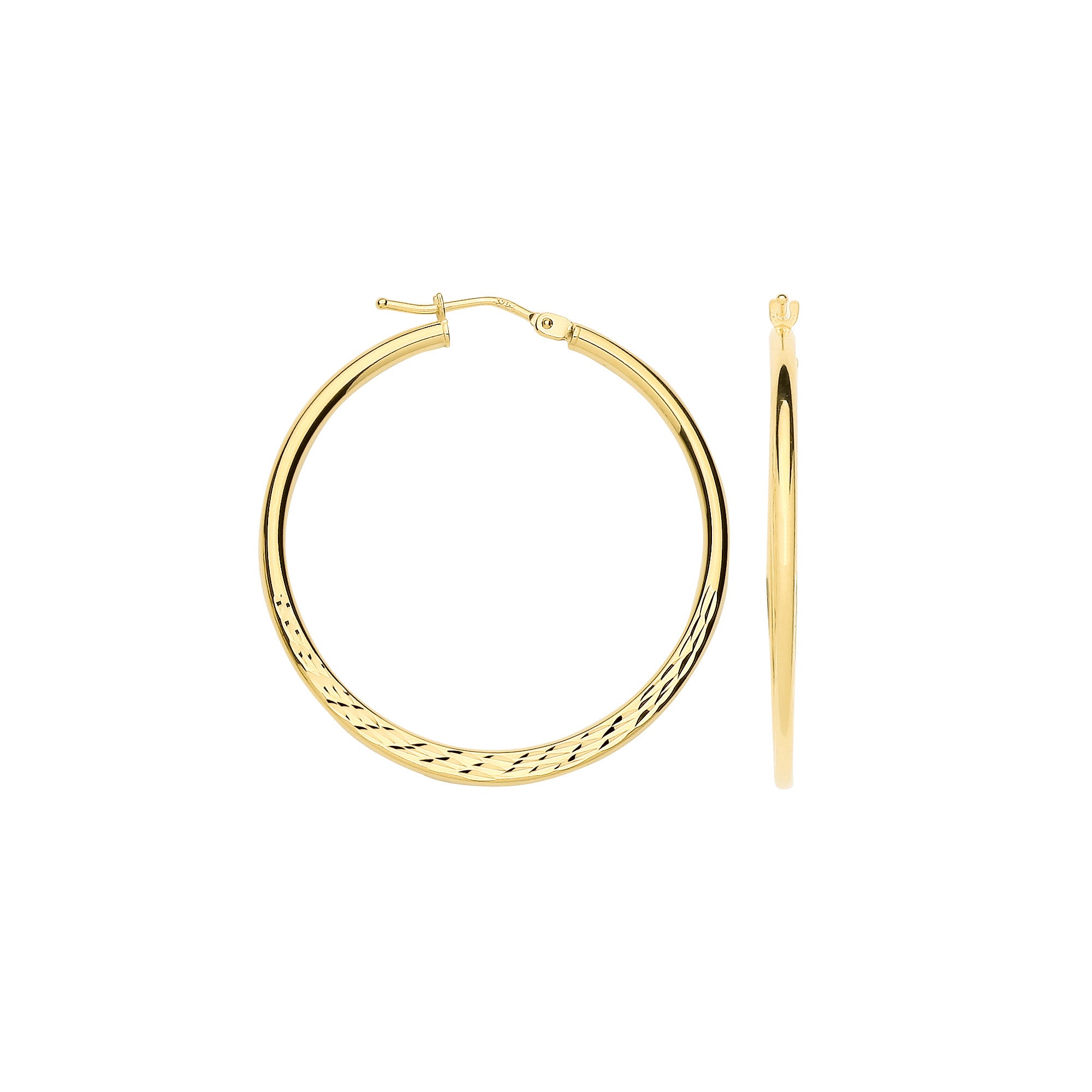 Yellow Gold 30mm Half D/C Half Plain Hoops - 9ct Gold