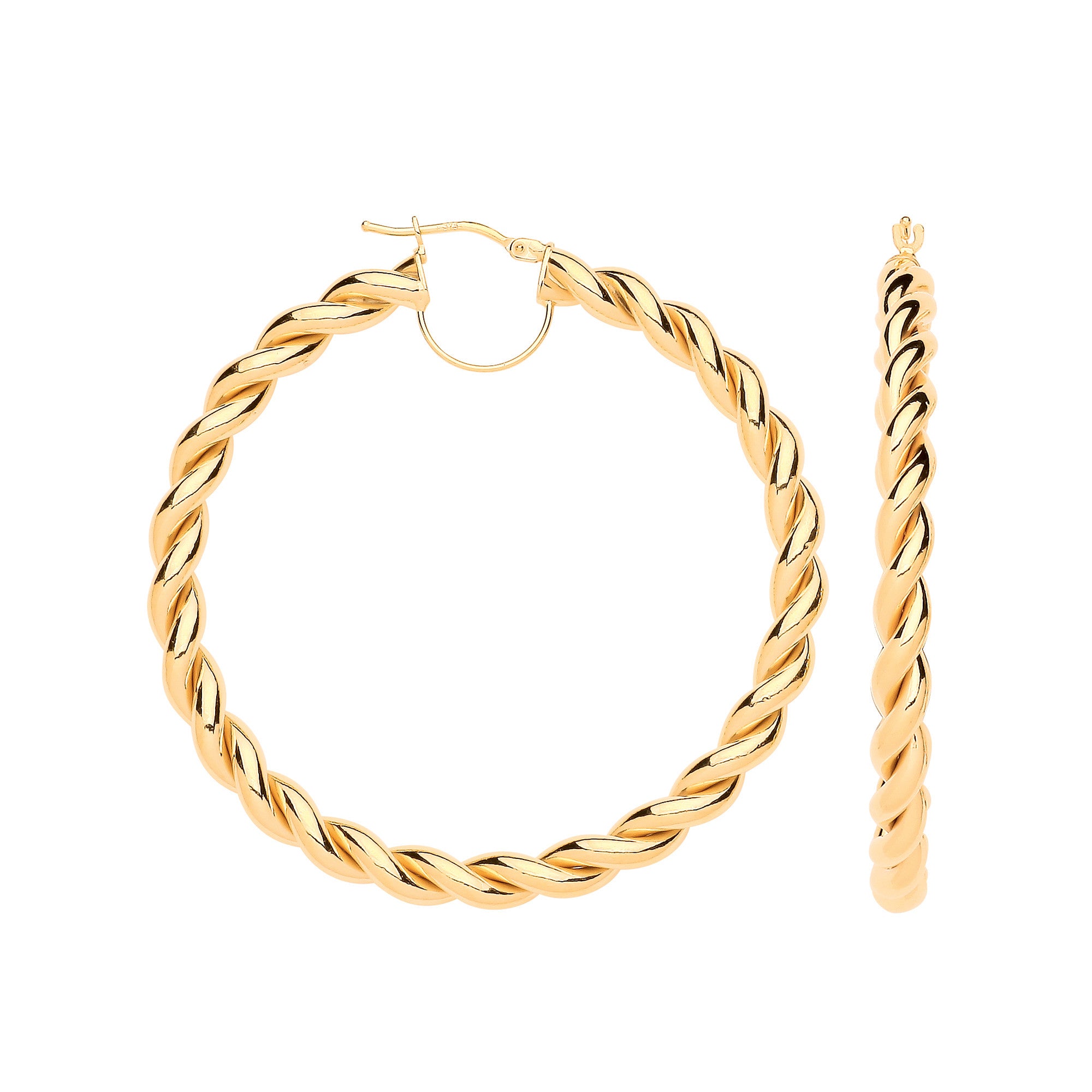 Yellow Gold 50mm Big Twist Hollow Hoops - 9ct Gold