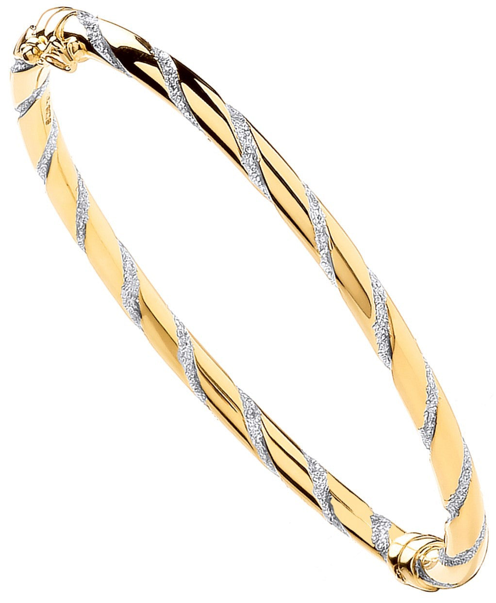 Yellow Gold with White Gold Glitter Stripe 4mm Twist Bangle - 9ct Gold
