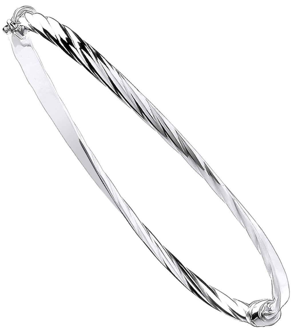 White Gold Plain & Twisted 4mm Twist Bangle - 9ct Gold