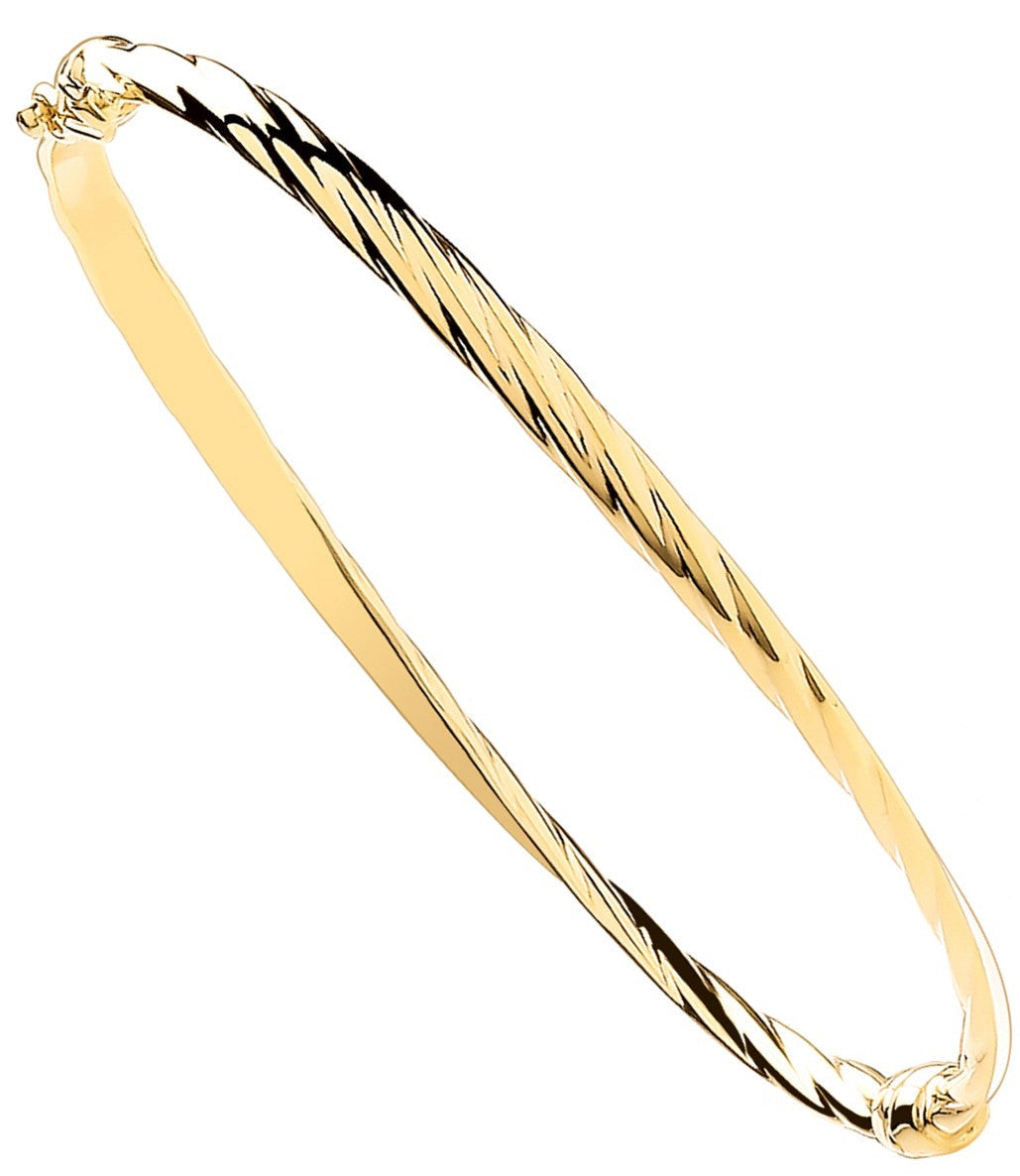 Yellow Gold Plain & Twisted 4mm Twist Bangle - 9ct Gold