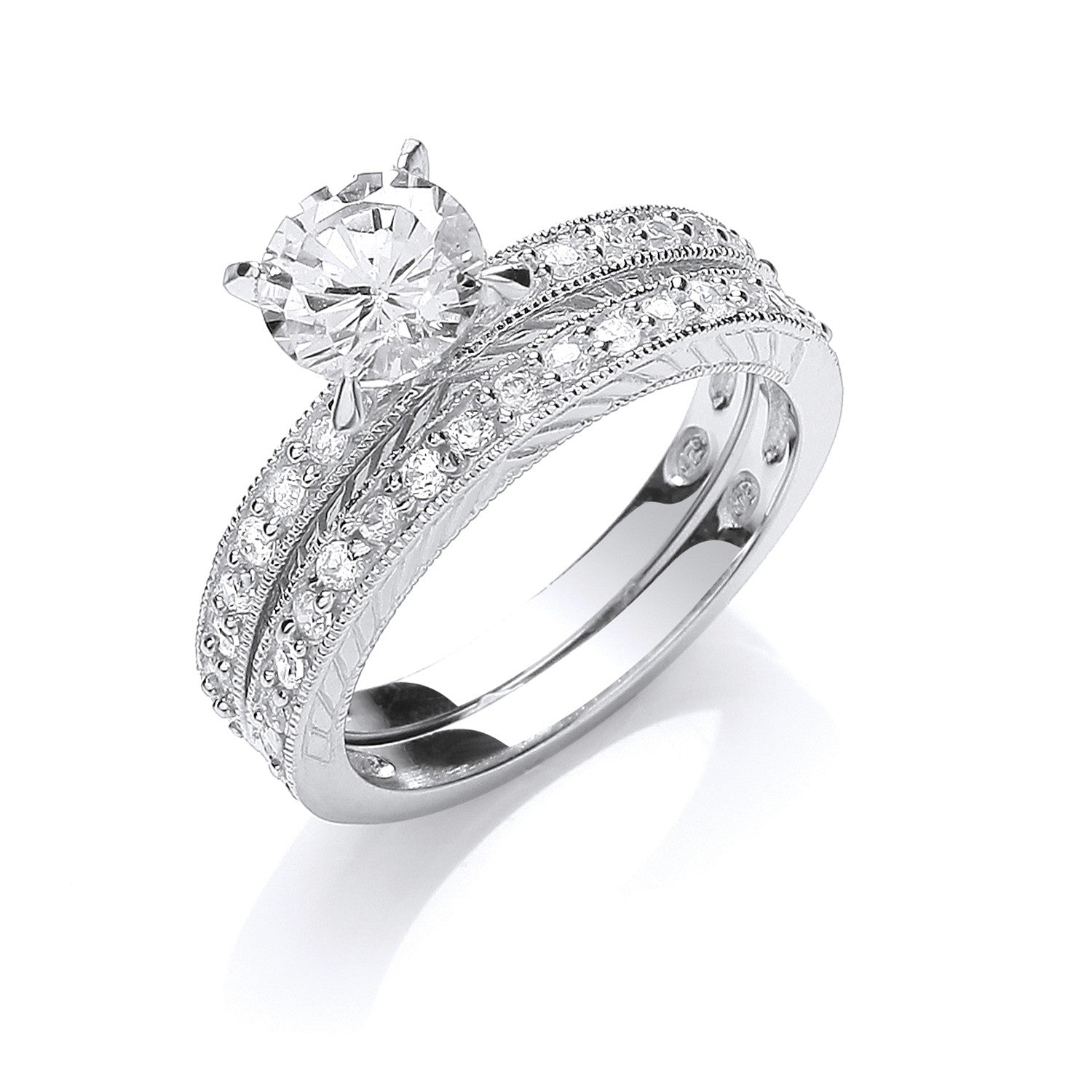Silver Bridal Set Cubic Zirconia Rings - Silver