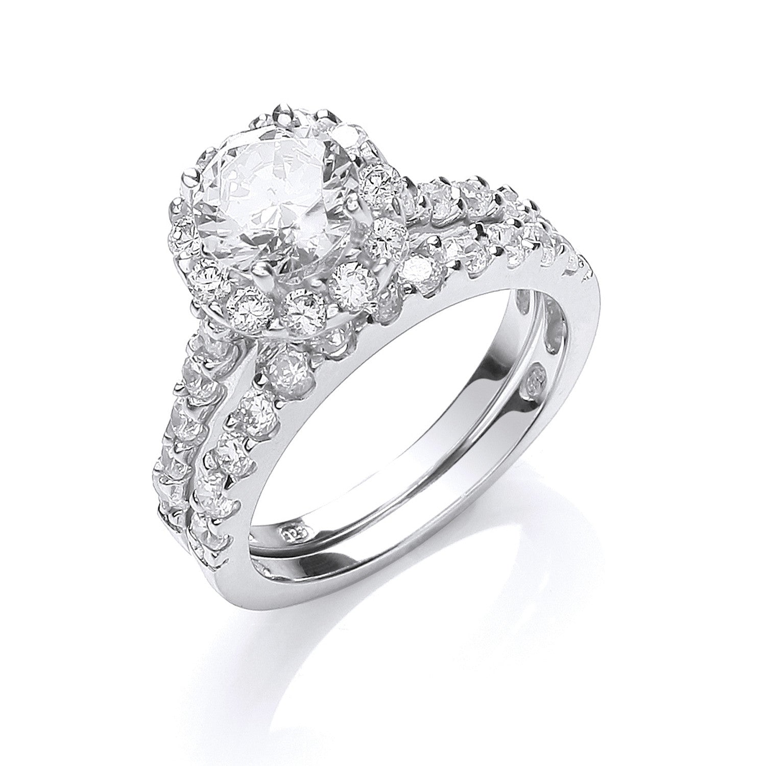Silver Bridal Set Cubic Zirconia Rings - Silver