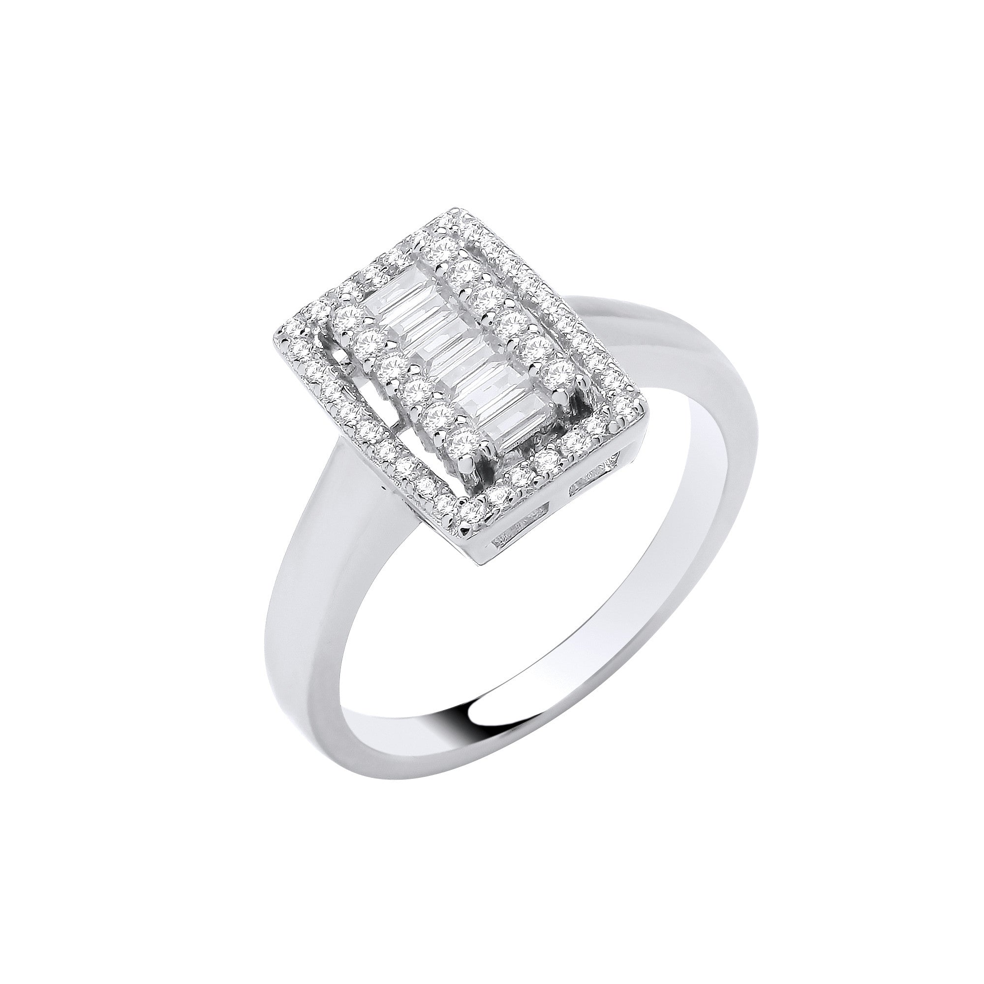 Silver Emerald Halo Style Cubic Zirconias Ring - Silver