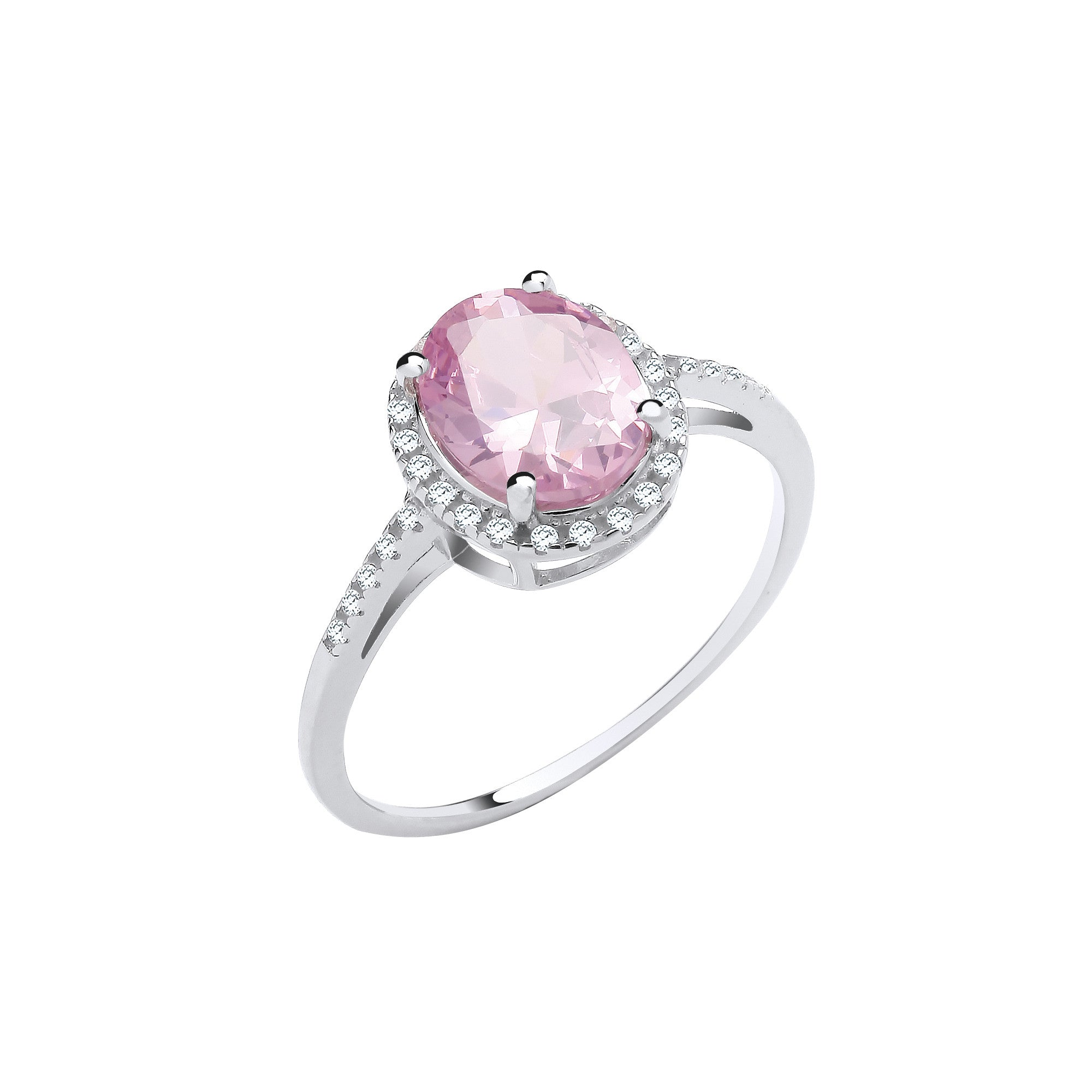 Silver Pink Oval Cubic Zirconia Engagement Ring - Silver
