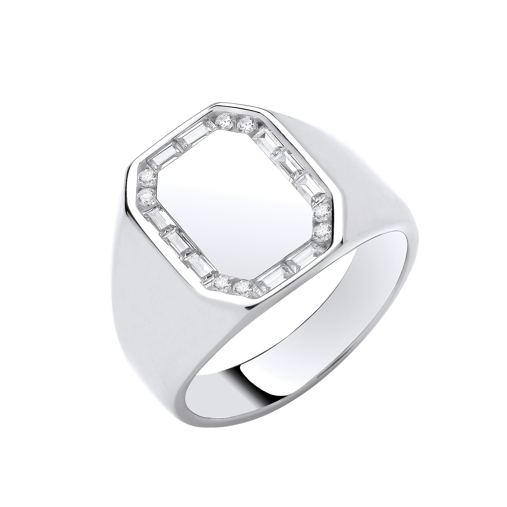 Silver Cubic Zirconias Signet Gents Ring - Silver