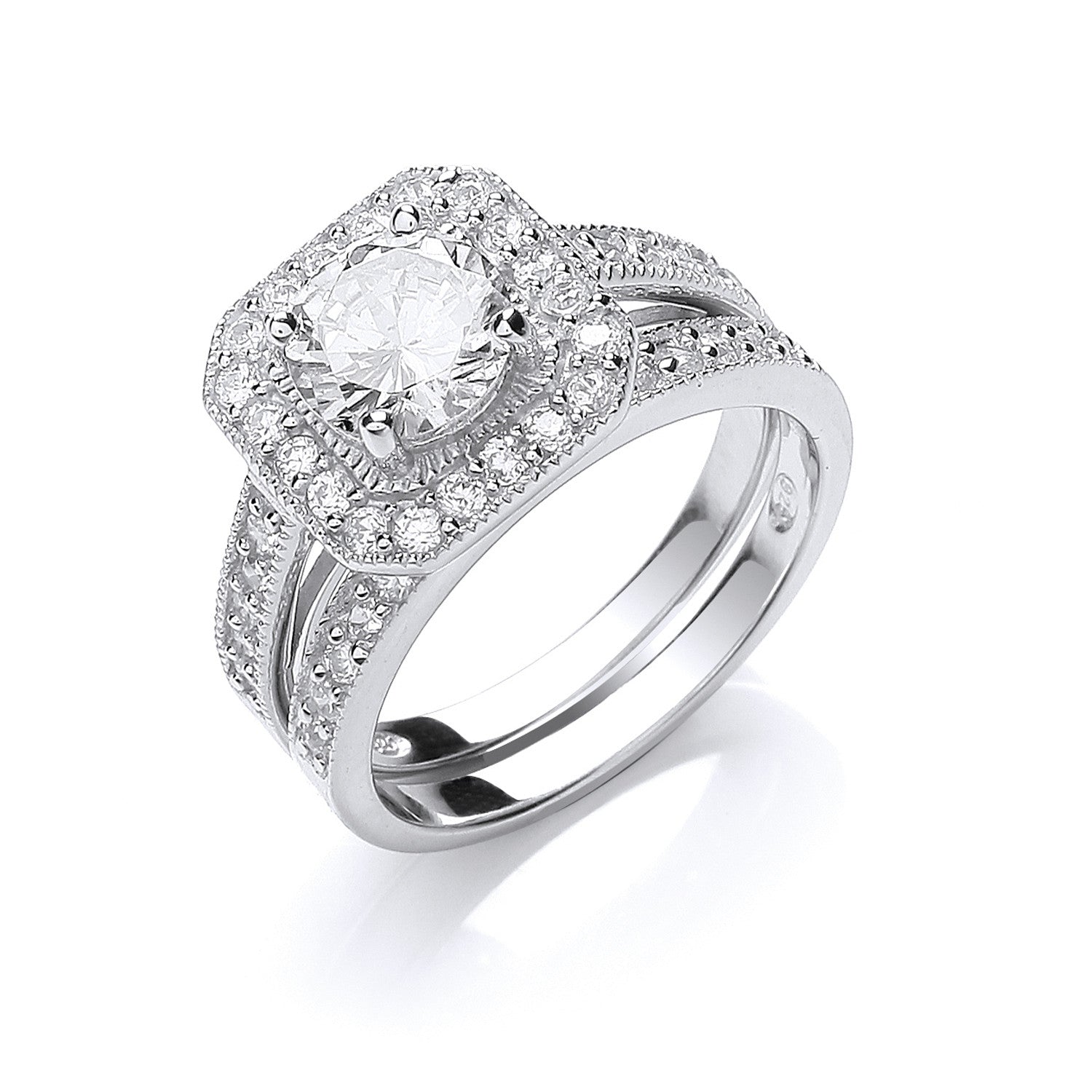 Silver Bridal Set Cubic Zirconia Rings - Silver