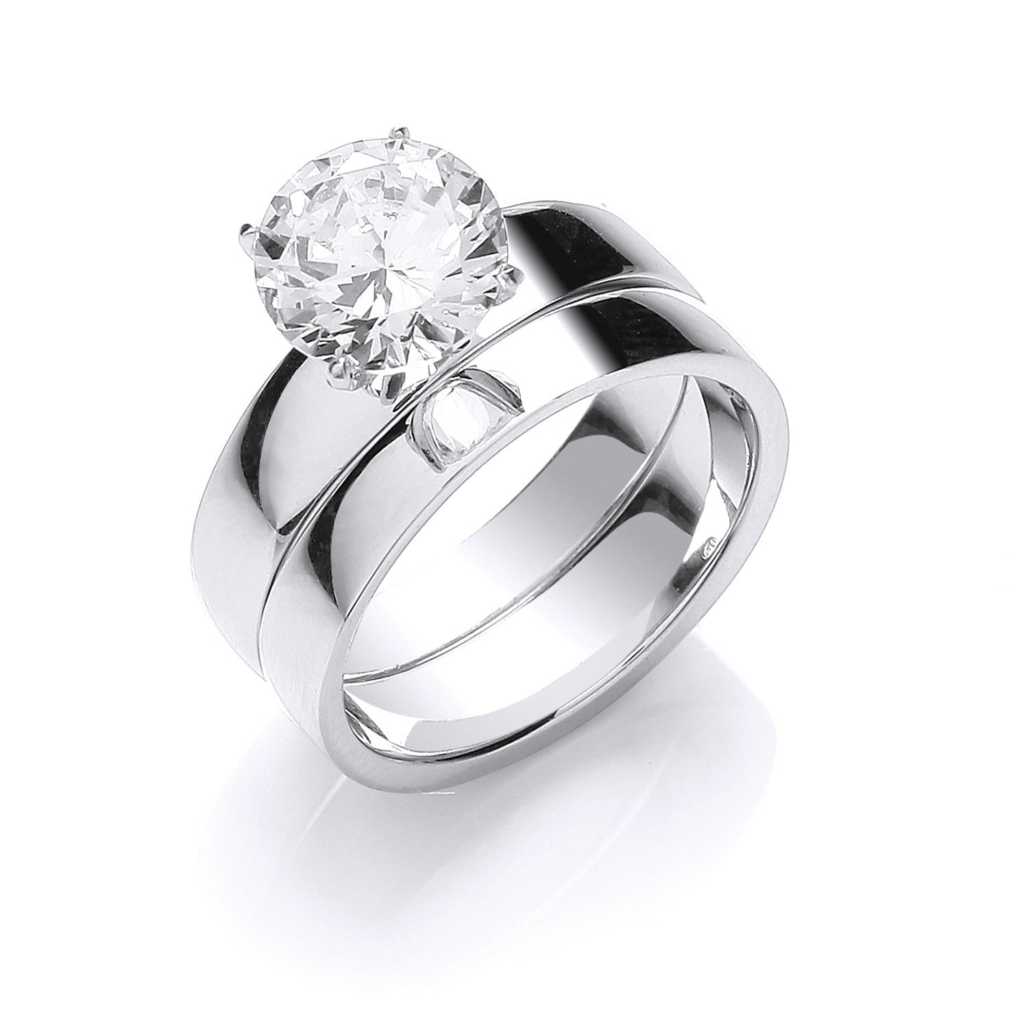 Silver Cubic Zirconia Solitaire Bridal Set Rings - Silver