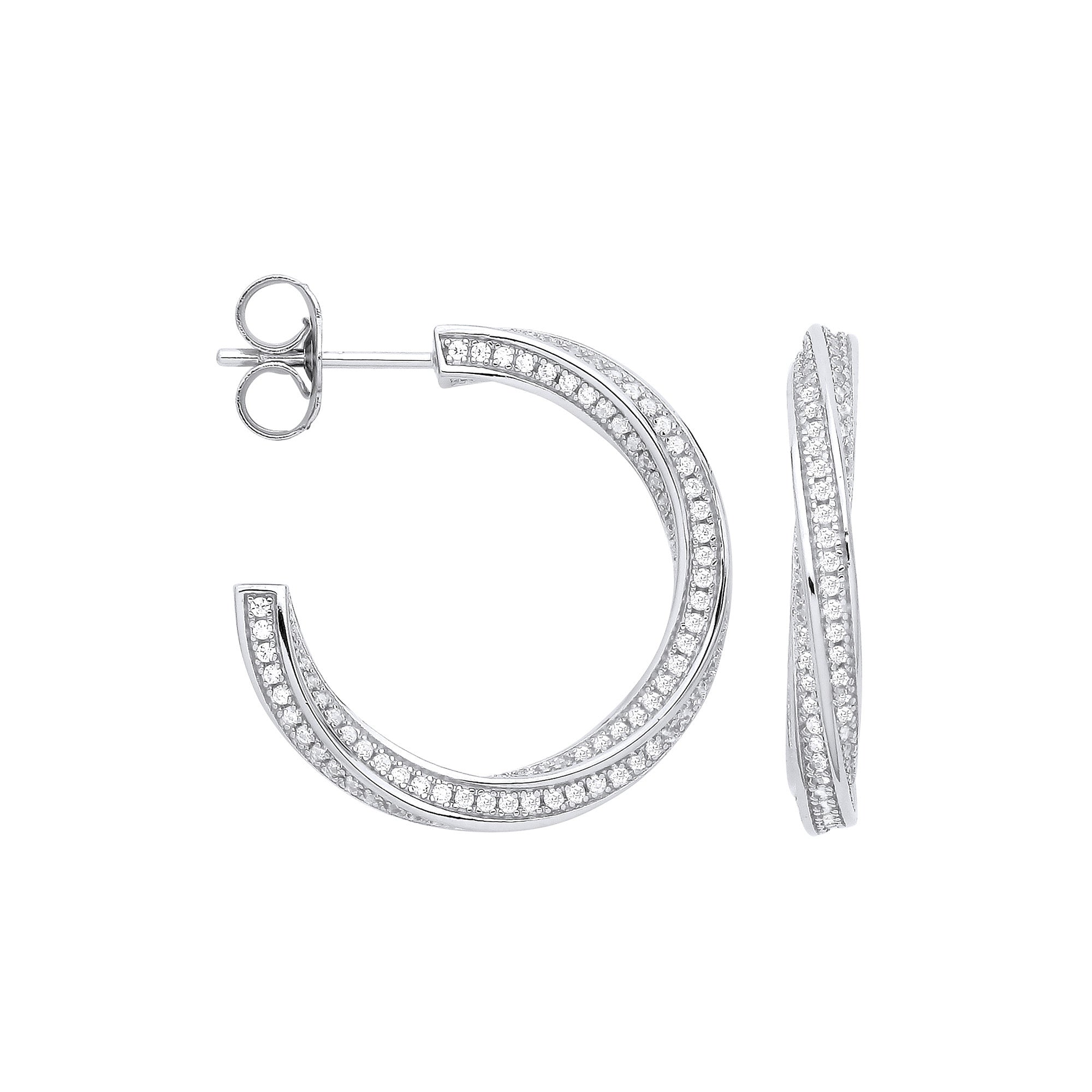 Silver Cubic Zirconia Twist Hoop Earrings - Silver